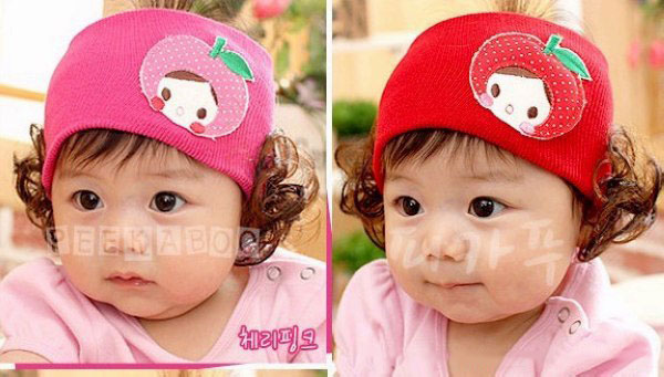 ผ้าคาดผมทารก มีปอยผม กระต่ายน้อย สีแดง