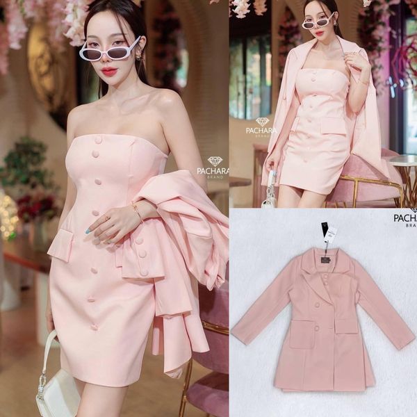 เซ็ต 2 ชิ้น เสื้อสูทแขนยาวสีชมพูอ่อน แต่งกระเป๋าสองข้าง แมทช์คู่กับเดรสสั้นเกาะ อกทรงเข้ารูป เนื้อผ้า หนาอัดกาวอย่างดี มีฟองน้ำ ดันทรงสวย สินค้าคุณภาพ (พร้อมส่ง)