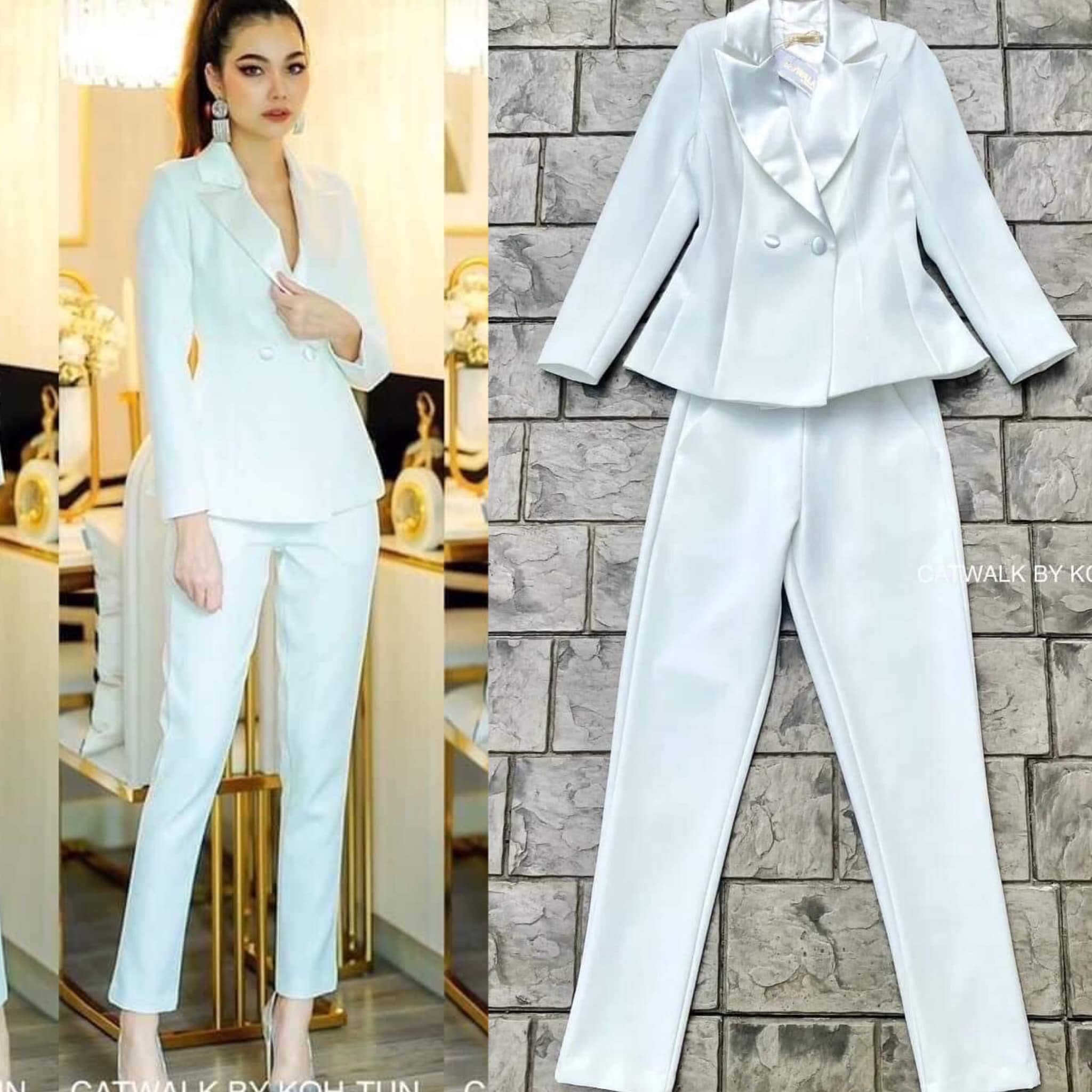 เซตสูทแต่งปกเลื่อมจับจีบหลัง+กางเกง รงสวย ทรงสวย ตัวสูทเป็นทรงเข้ารูป ด้าน หลังดีไซน์จับจีบทวีตด้านหน้า แต่งกระดุมปั้มผ้าเงา2เม็ด มาคู่กับกางเกง เอวสูงทรงขากระบอกเล็ก : สินค้าคุณภาพ (พร้อมส่ง)