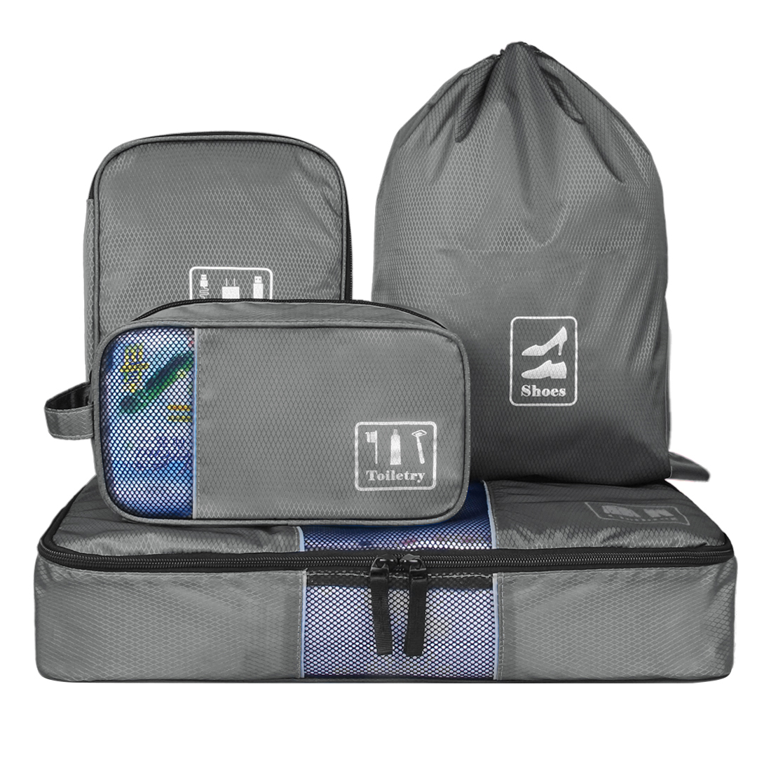 Bagsmart กระเป๋าจัดระเบียบเดินทาง 4 ใบ กันน้ำ พกพาสะดวก ใส่เสื้อผ้า, อุปกรณ์ไอที, อุปกรณ์น้ำ และรองเท้า (Grey)