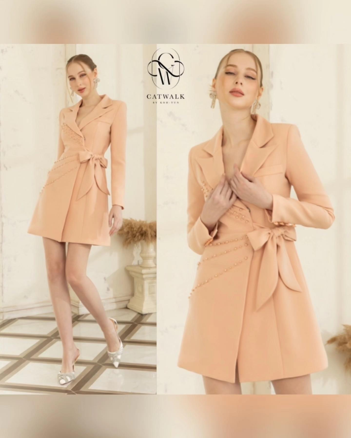 เดรสปกเทเล่อร์ ป้ายหน้าแต่งมุก เนื้อผ้าเกรดเอ เนื้อนุ่มใส่สบาย : สินค้าคุณภาพ (พร้อมส่ง)