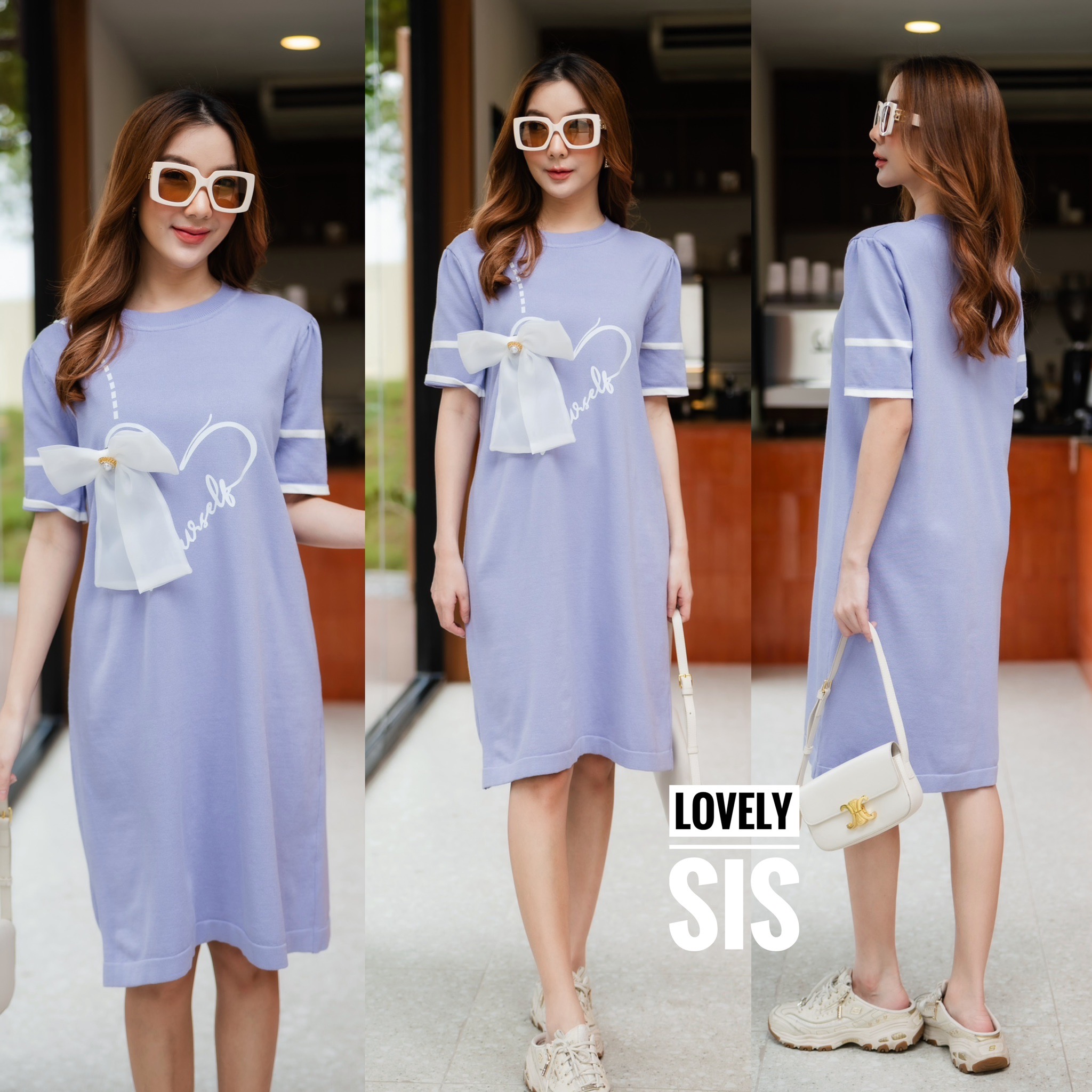 เดรสผ้าไหมพรมเนื้อบางใส่สบาย งานสกรีนลายหัวใจน่ารักด้านหน้า มีอะไหล่เข็มกลัดโบว์ถอดออกได้ สินค้าคุณภาพ (พร้อมส่ง)