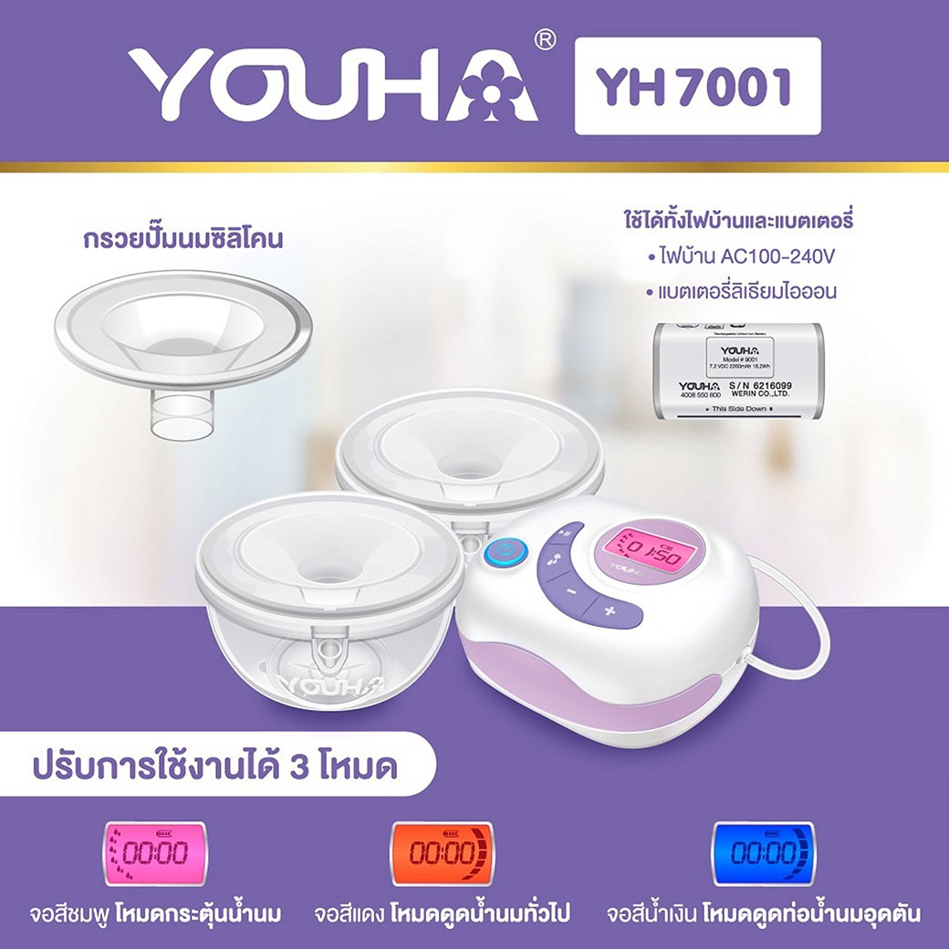 (11117) YOUHA Freena Plus เครื่องปั๊มนมยูฮา ฟรีน่า พลัส รุ่น YH7001