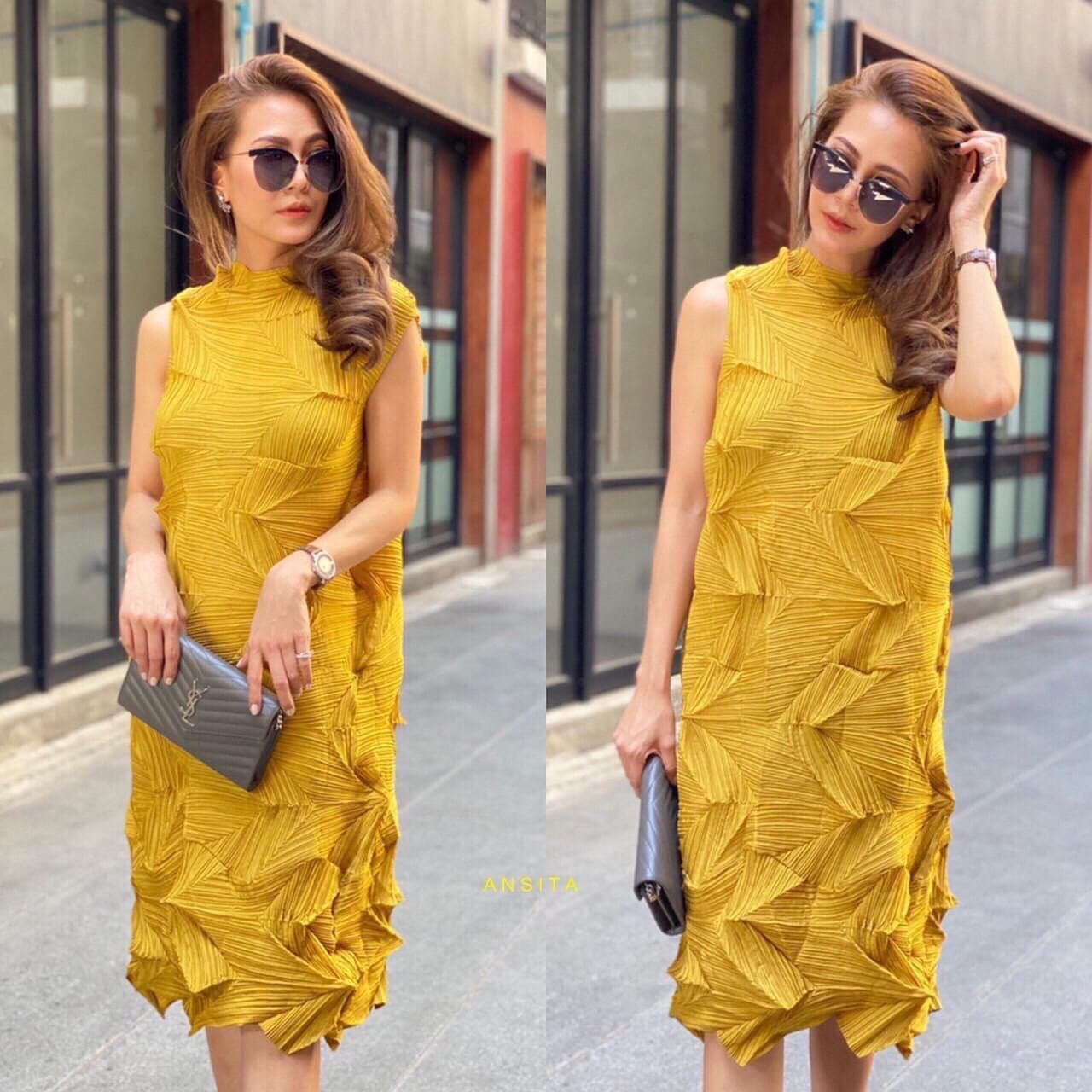 มินิเดรสแขนกุด 🥰 อัดพลีท แบบหยักมุม ให้ดูแปลกตา ทรงปล่อย แพตเทิร์นเบสิค ใส่ง่าย สินค้าคุณภาพ (พร้อมส่ง)