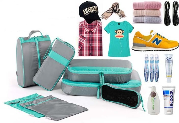 กระเป๋าจัดระเบียบเดินทาง กระเป๋าจัดระเบียบเสื้อผ้า 7 ใบ จัดกระเป๋าเดินทาง ท่องเที่ยว ใส่เสื้อผ้า อุปกรณ์ไอที อุปกรณ์ห้องน้ำ ชุดชั้นใน กางเกงใน รองเท้า และถุงอเนกประสงค์ 2 ใบ