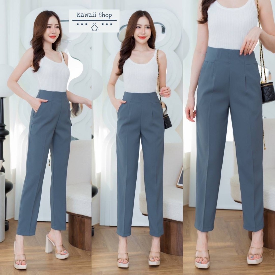 กางเกง9ส่วน กระเป๋าข้าง ติดตะขอ ซิปข้าง เนื้อผ้าลิลลี่ ใส่สบาย : สินค้าคุณภาพ (พร้อมส่ง)