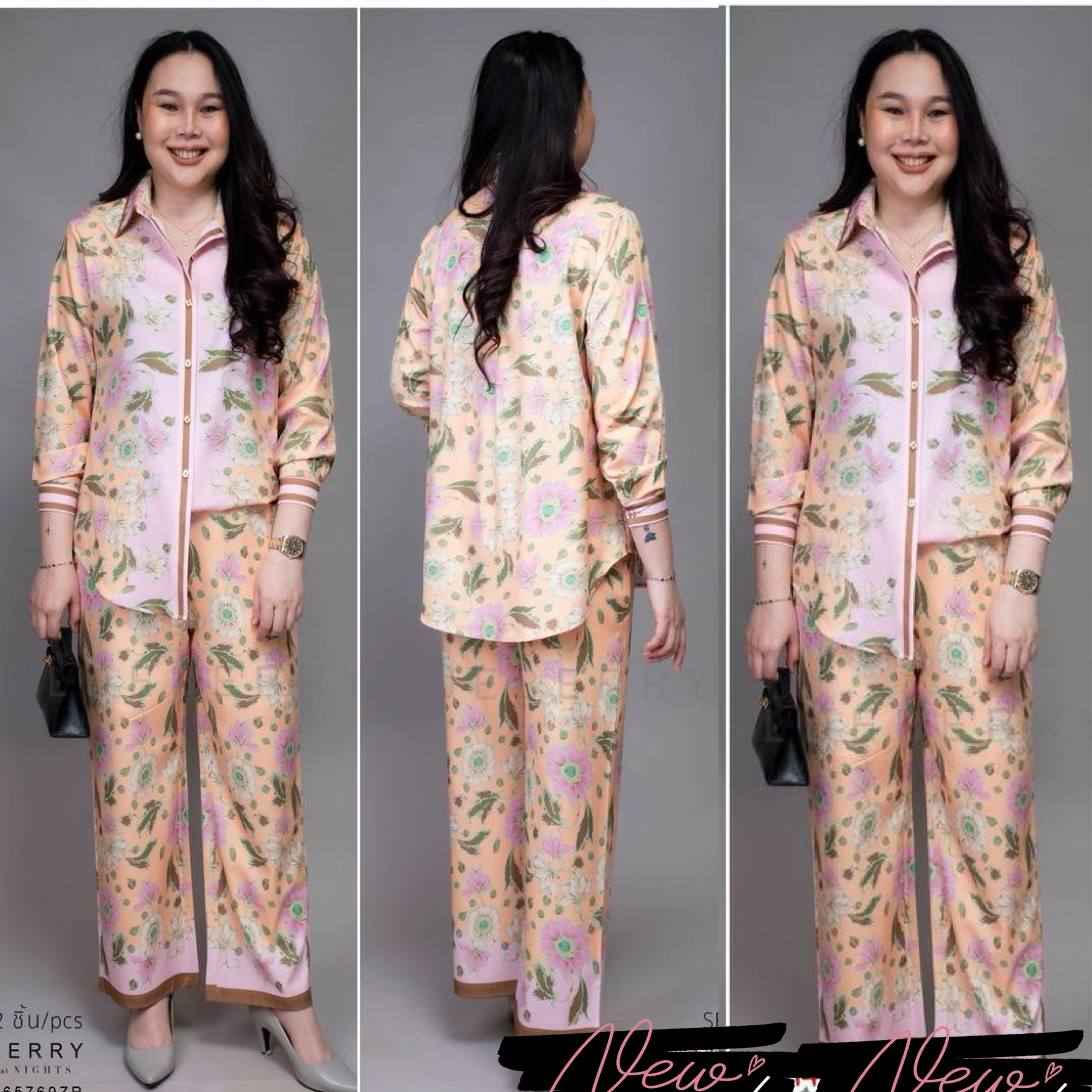 ชุดเซ็ตเสื้อเชิ้ต กางเกงขายาว ผ้าโพลีเอสเตอร์พิมพ์ลายทั้งตัว เสื้อเชิ้ตแขนยาวปลายแขนเชิ้ตติดกระดุม แพทเทิร์นกางเกงขายาว เอวยางยืดอิลาสติกอย่างดี มีซับใน ใส่สบาย : สินค้าคุณภาพ (พร้อมส่ง)