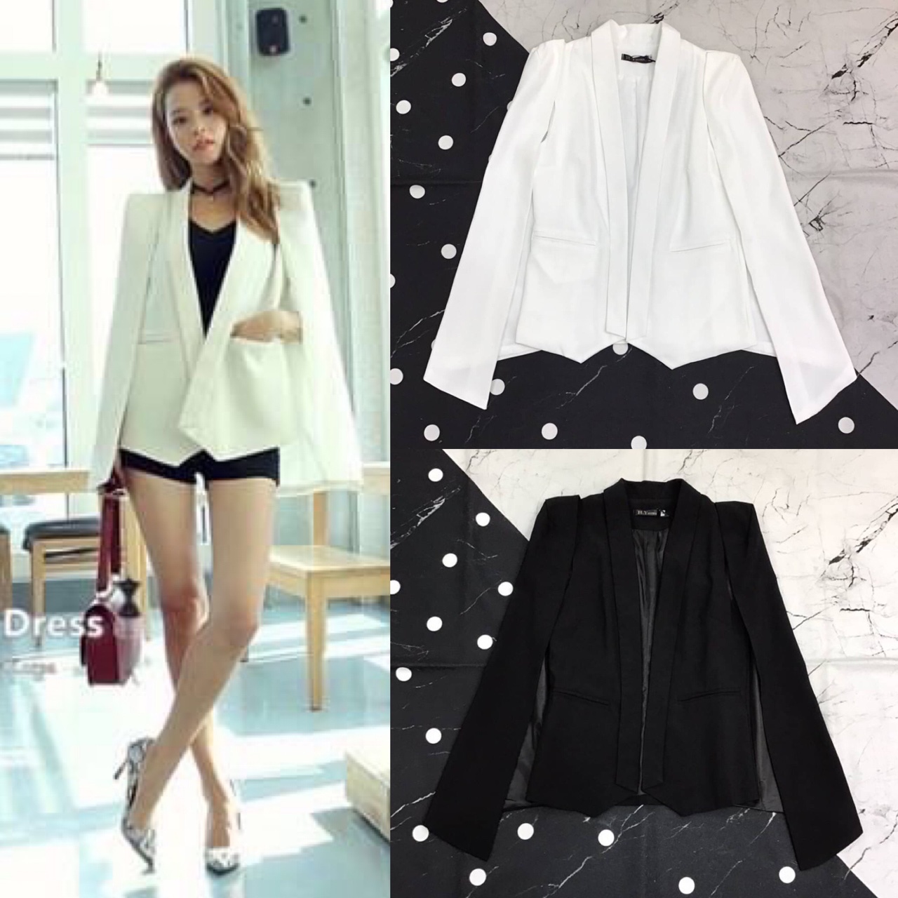 เสื้อสูทรรุ่นนี้สวยอมตะมากค่ะ สวมใส่ทับได้กับทุกชุด เรียบหรู งานมีซับในอย่างดีทั้งตัว. สินค้าคุณภาพ (พร้อมส่ง) ..