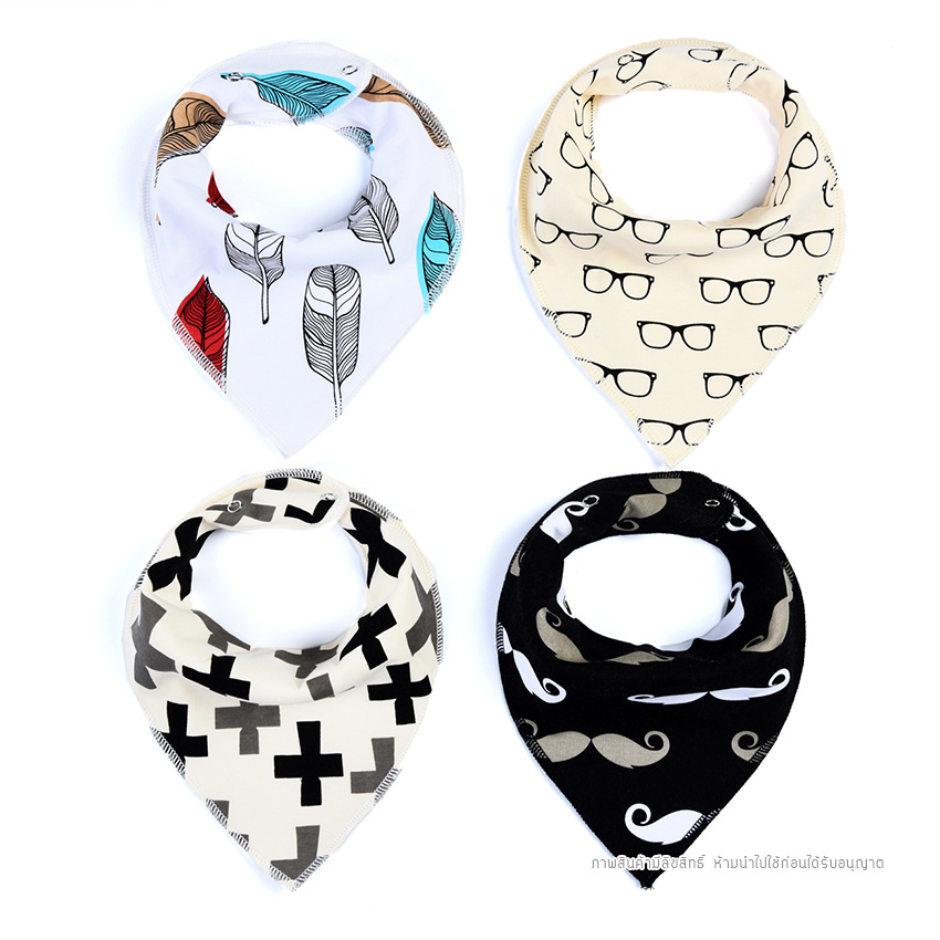 [แพค 4 ผืน] ผ้ากันเปื้อนเด็กอ่อน ผ้าซับน้ำลาย รูปสามเหลี่ยม เย็บประกบ 2 ชั้น หนานุ่ม ของใช้เด็กอ่อน 0-24 เดือน