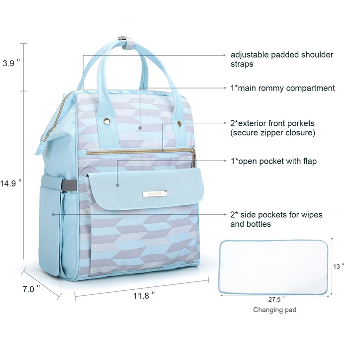 mommore กระเป๋าคุณแม่ กระเป๋าสัมภาระคุณแม่ กระเป๋าแม่ลูกอ่อน รูปแบบทันสมัย กันน้ำ พร้อมแผ่นรองเปลี่ยนผ้าอ้อม คุณภาพสูง เหมาะสำหรับเดินทางมาก (ฺLight Blue)