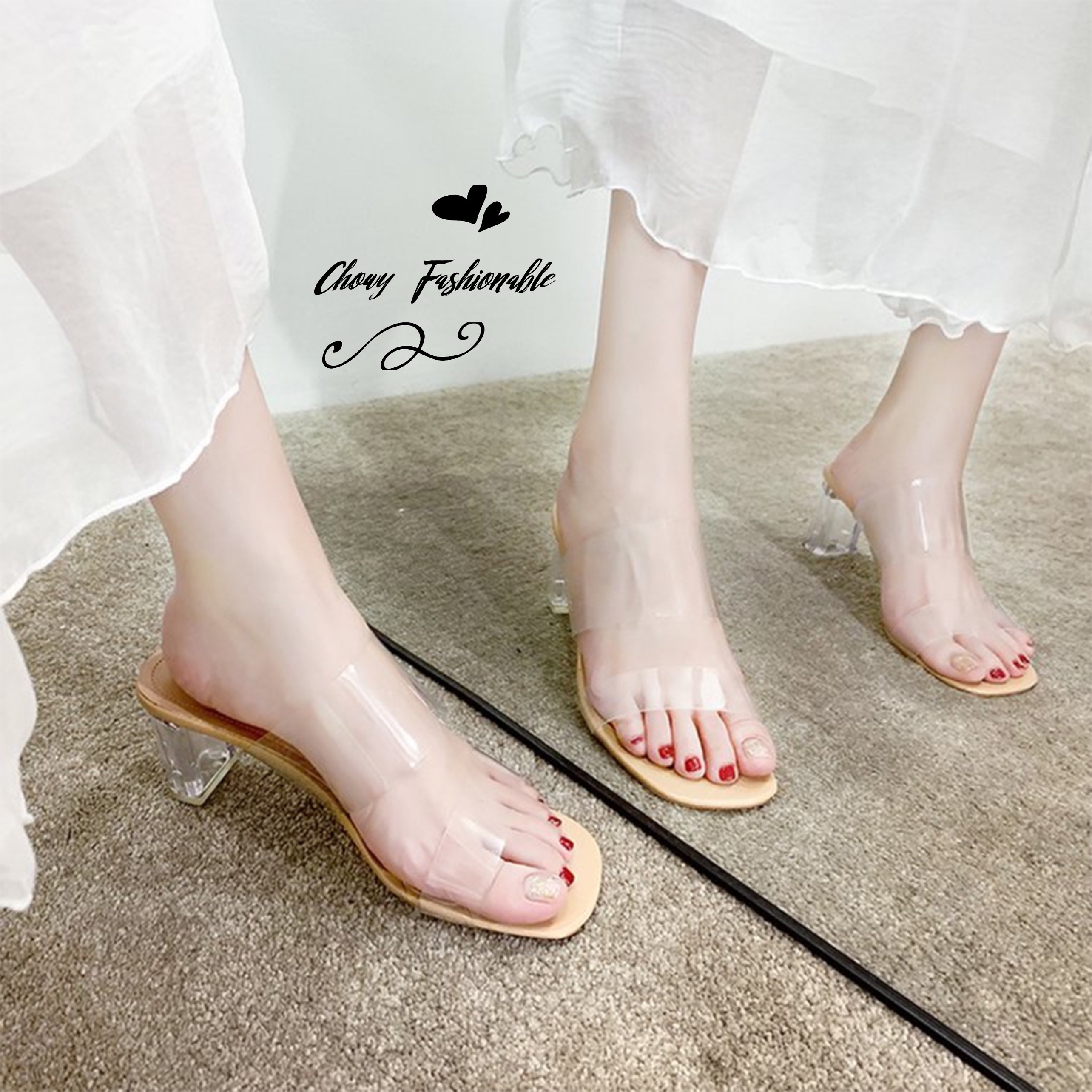 รองเท้าไซส์ใหญ่ 41 42 รองเท้าใส ส้นแก้ว แตะไซส์ใหญ่ CHOWY KR1144