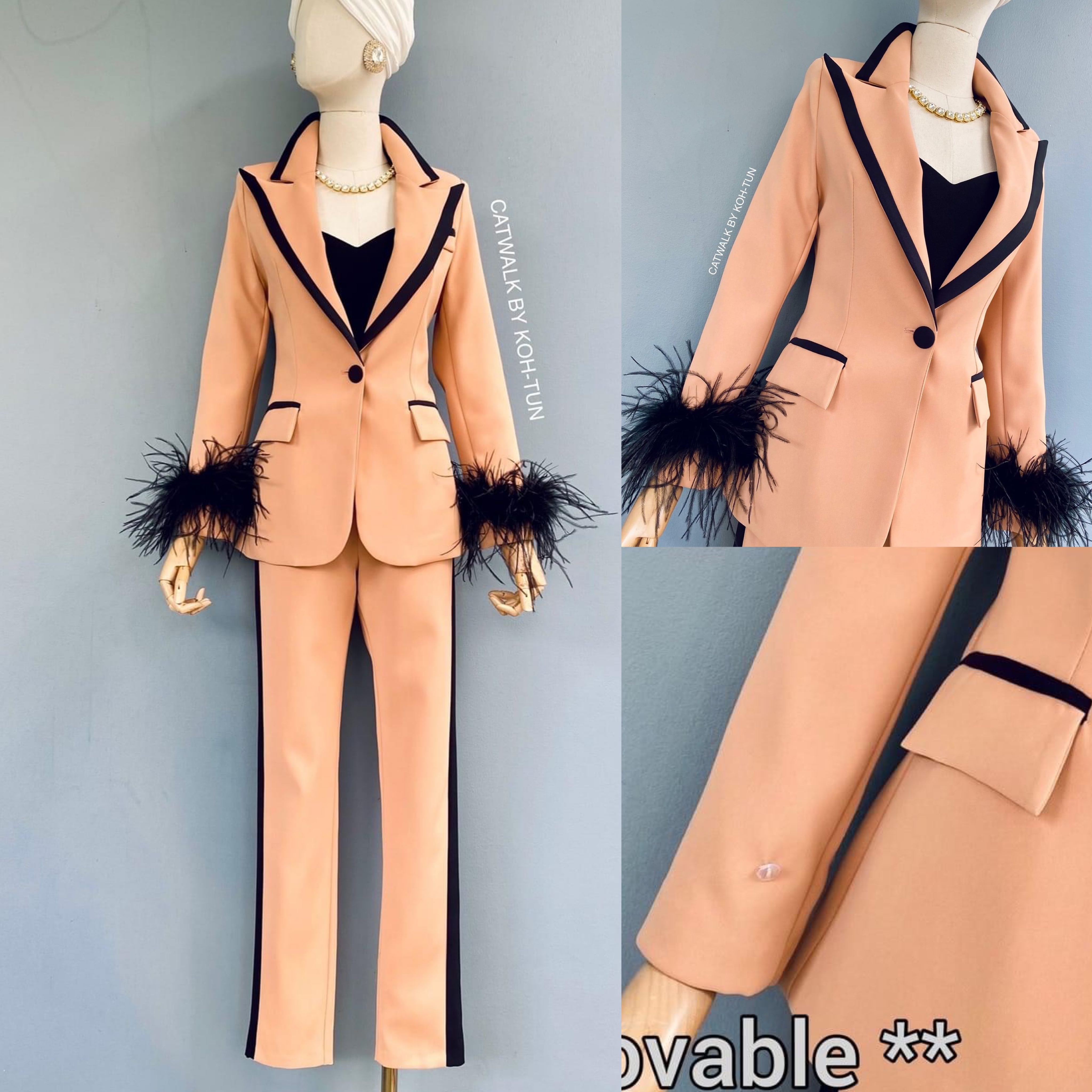 เซตBLAZERทูโทนแต่งขนนกแขน (ถอนได้)เนื้อผ้าเกรดเอ เนื้อนุ่มทิ้งตัว ตัวBLAZERเป็นทรงเข้ารูป แต่งขอบปกและขอบกระเป๋า คู่กับกางเกงเอวสูงขายาว ทรงขากระบอกเล็ก สินค้าคุณภาพ (พร้อมส่ง)