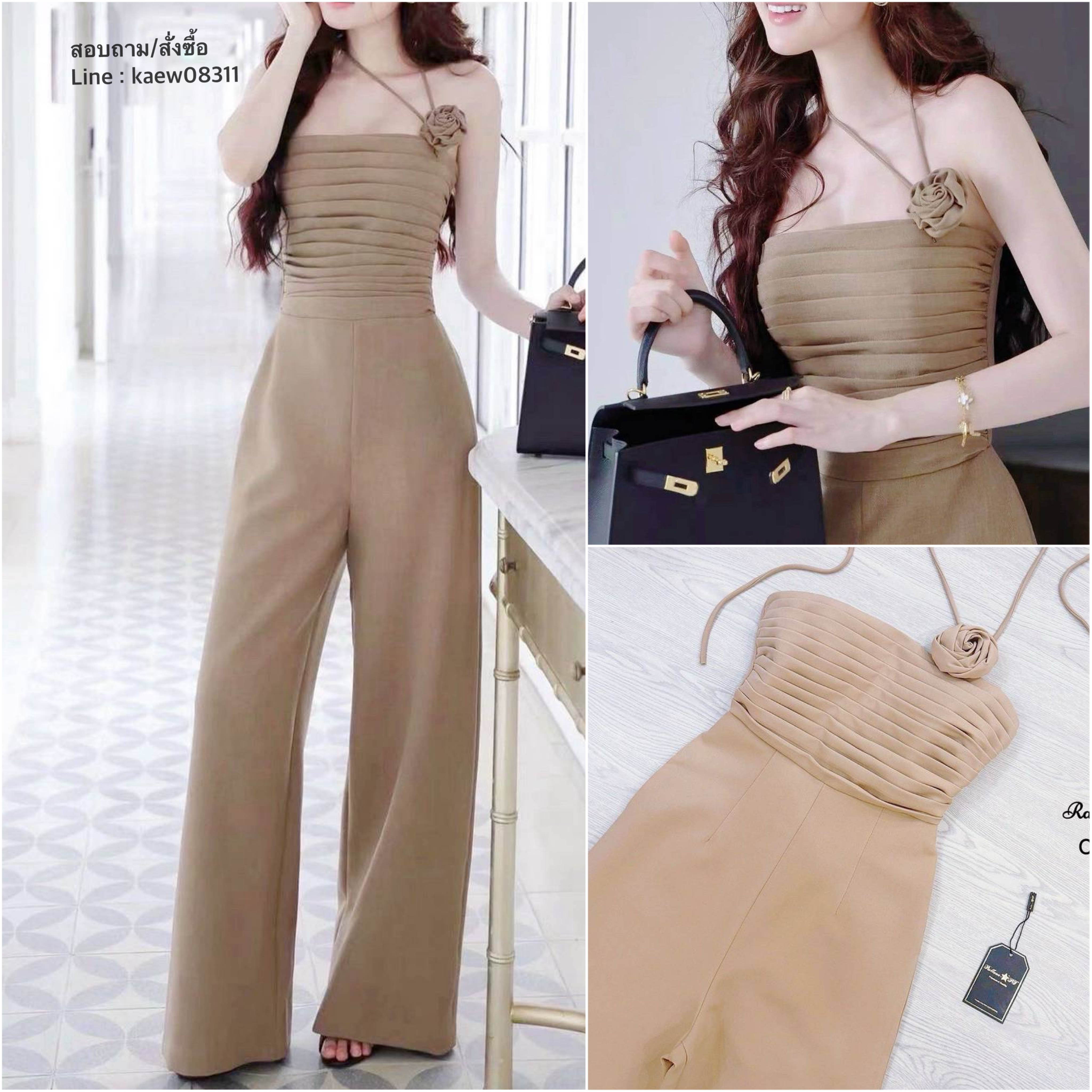 จั้มสูทกางเกงขายาว มีความเรียบหรูดูแพง แต่งดอกไม้เป็นเข็ด ดอกไม้สามารถถอดออกได้ ชุดมีซับใน หน้าอกมีฟองน้ำ มีกันลื่น มีซิบด้านหลัง ใส่สบาย : สินค้าคุณภาพ (พร้อมส่ง)