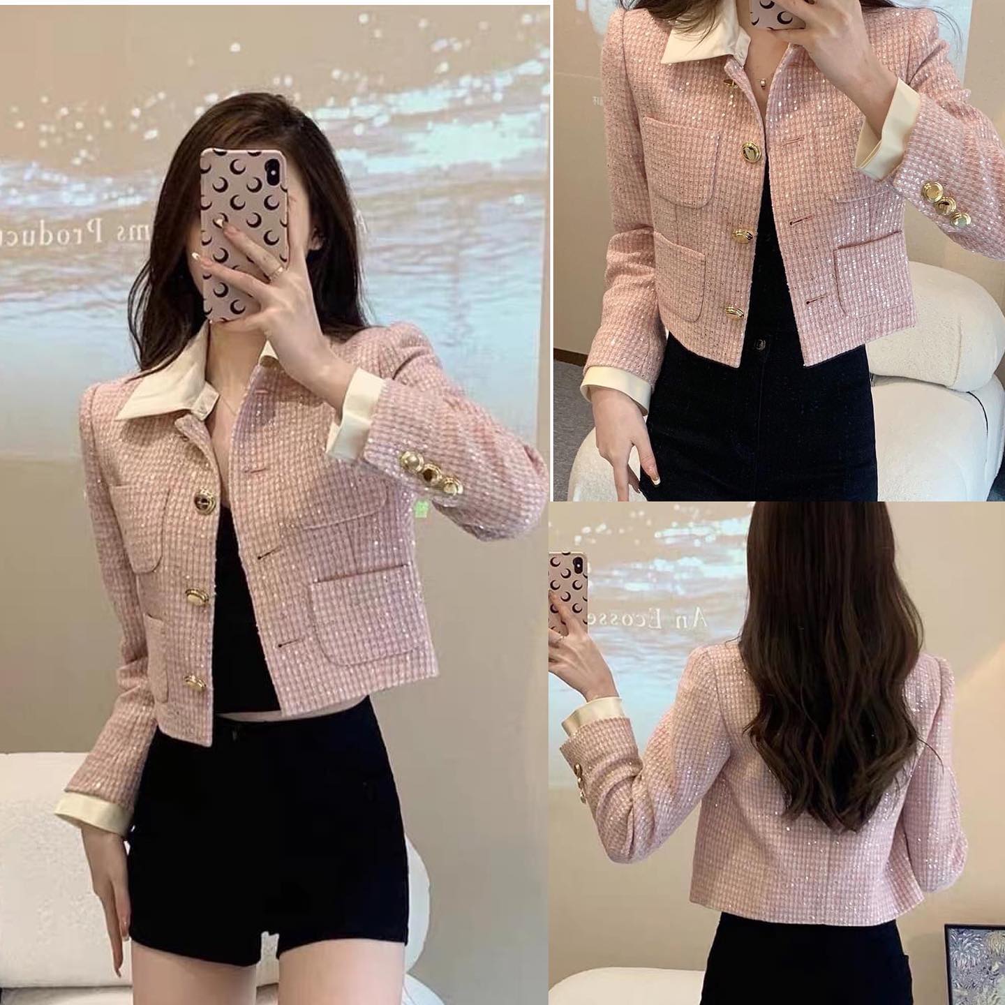 เบรเซอร์ผ้าทวิตคอปก แต่งกระเป๋าหน้า ทรงสวยมากค่า : สินค้าคุณภาพ (พร้อมส่ง)