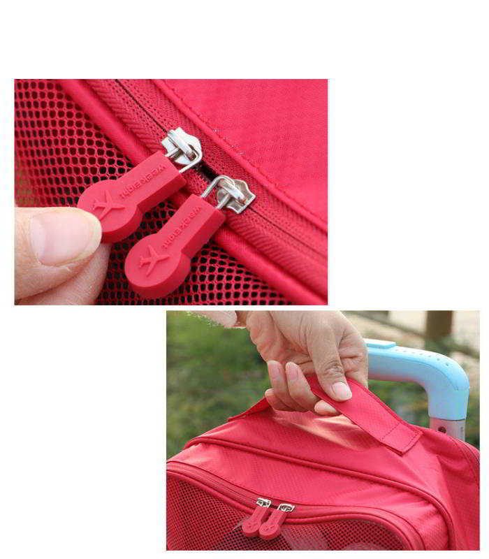 กระเป๋าใส่รองเท้า เสียบกระเป๋าเดินทางได้ ผลิตจากโพลีเอสเตอร์กันน้ำ + ตาข่าย คุณภาพดี มี 6 สี ให้เลือก