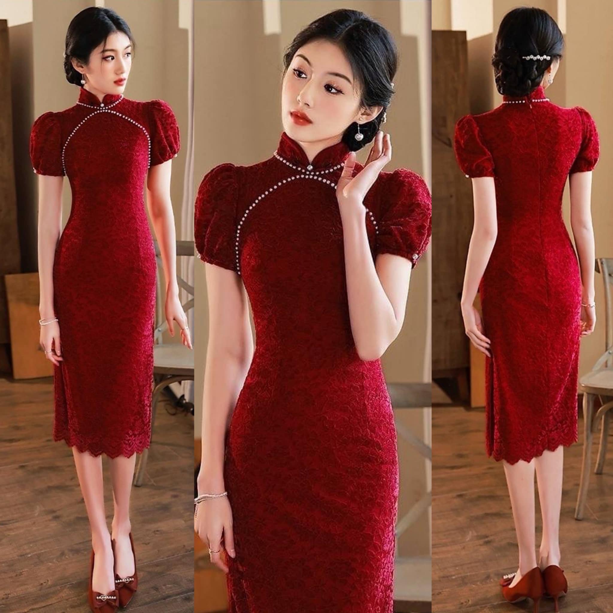 เดรสกี่เพ้าแขนตุ๊กตา แพทเทิร์นสวยเข้ารูป ใส่สบาย สินค้าคุณภาพ (พร้อมส่ง)