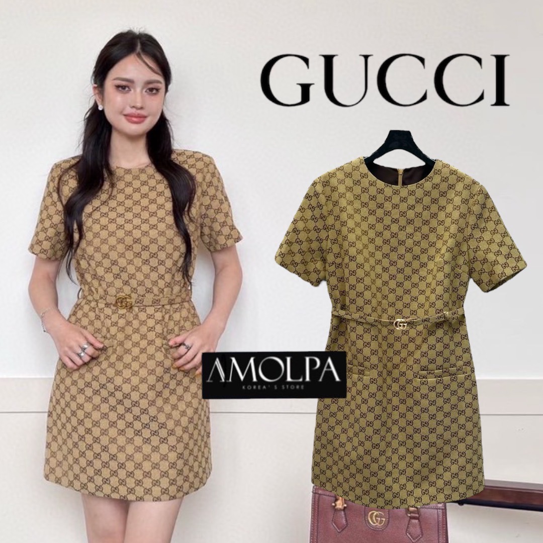 DRESS GG WITH BELT งาน hiend ผ้าทอ ผ้าดีมาก มีน้ำหนักสุดๆ เย็นมากๆ ห้ามพลาดเลยน๊า สวยสุดๆ ใส่สบาย : สินค้าคุณภาพ (พร้อมส่ง)