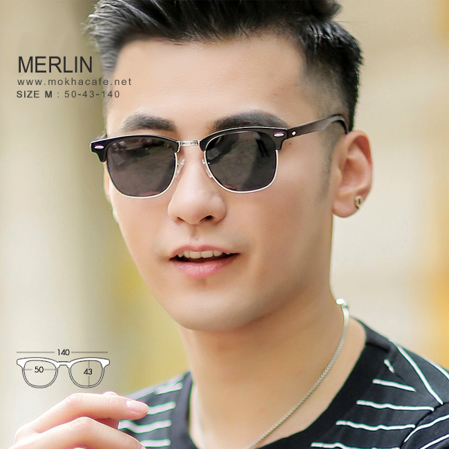 [pre-order] แว่นกันแดด MERLIN - black กรอบแว่นทรงวินเทจ กว้าง 140 มม.(sizeM)