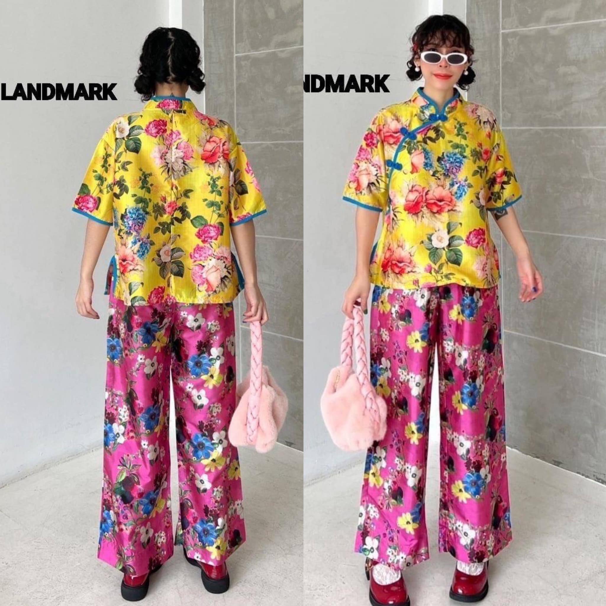 ชุดเซ็ทกี่เพ้า 2โทน แมตช์สีสันสดใส . สินค้าคุณภาพ (พร้อมส่ง)