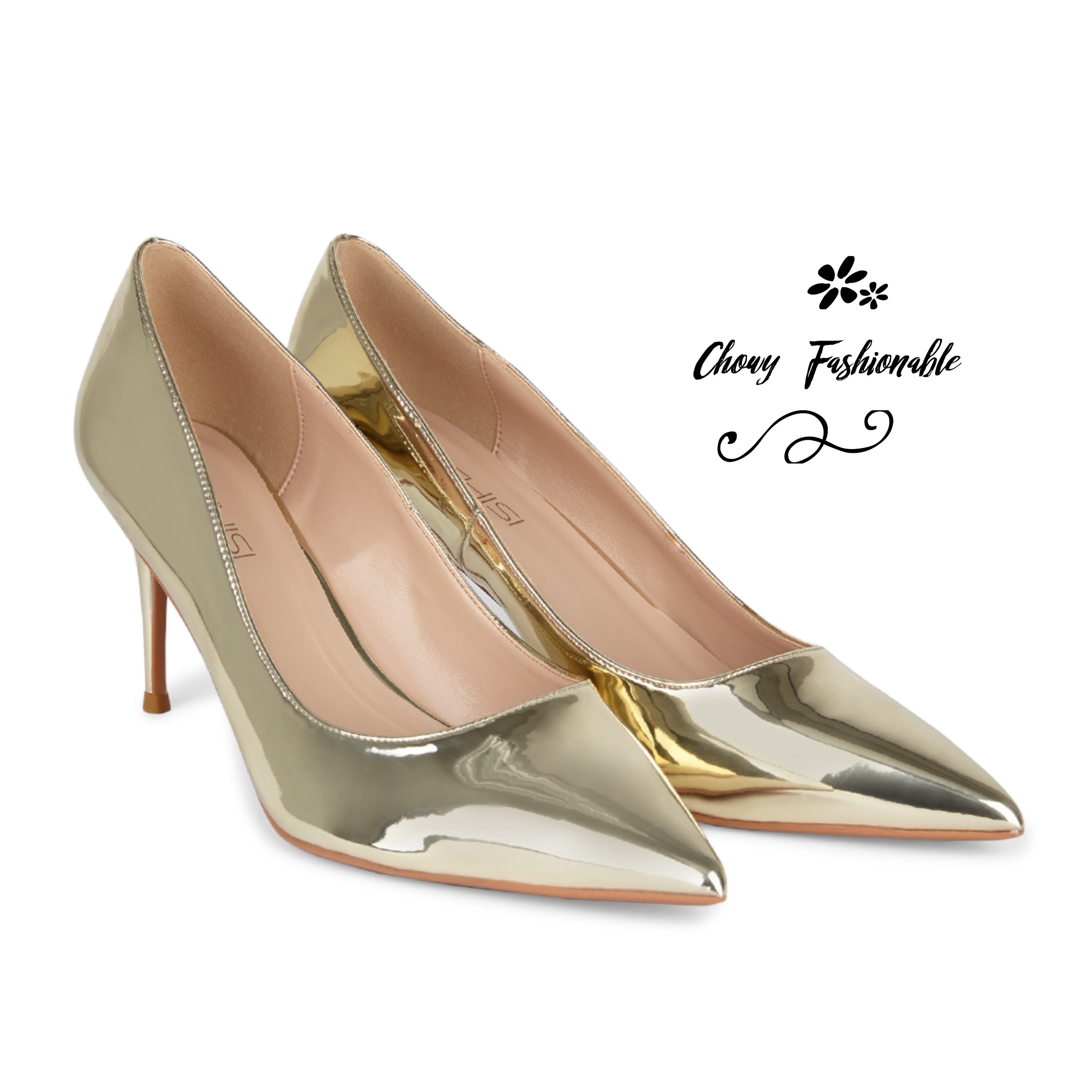 รองเท้าไซส์ใหญ่ 32-46 Gold Metallic Pointed Heel ทรงหัวแหลม สีทอง KR0791GO