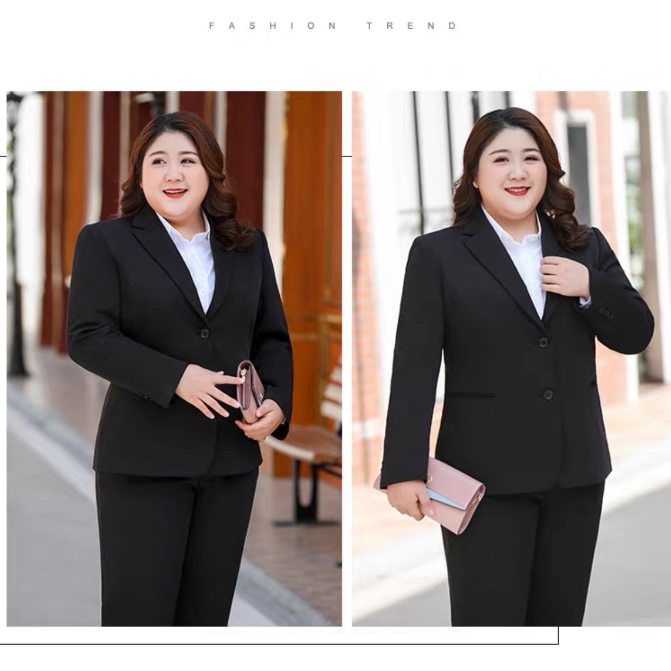 ชุดเสื้อสูทไซส์ใหญ่ 6XL-10XL รอบอก 42-50" เอว 36-42" เสื้อสูทผู้หญิงสาวอวบ สูทคนอ้วน กางเกงสูท กระโปรสูท ผู้หญิงไซส์ใหญ่ FF0342BL