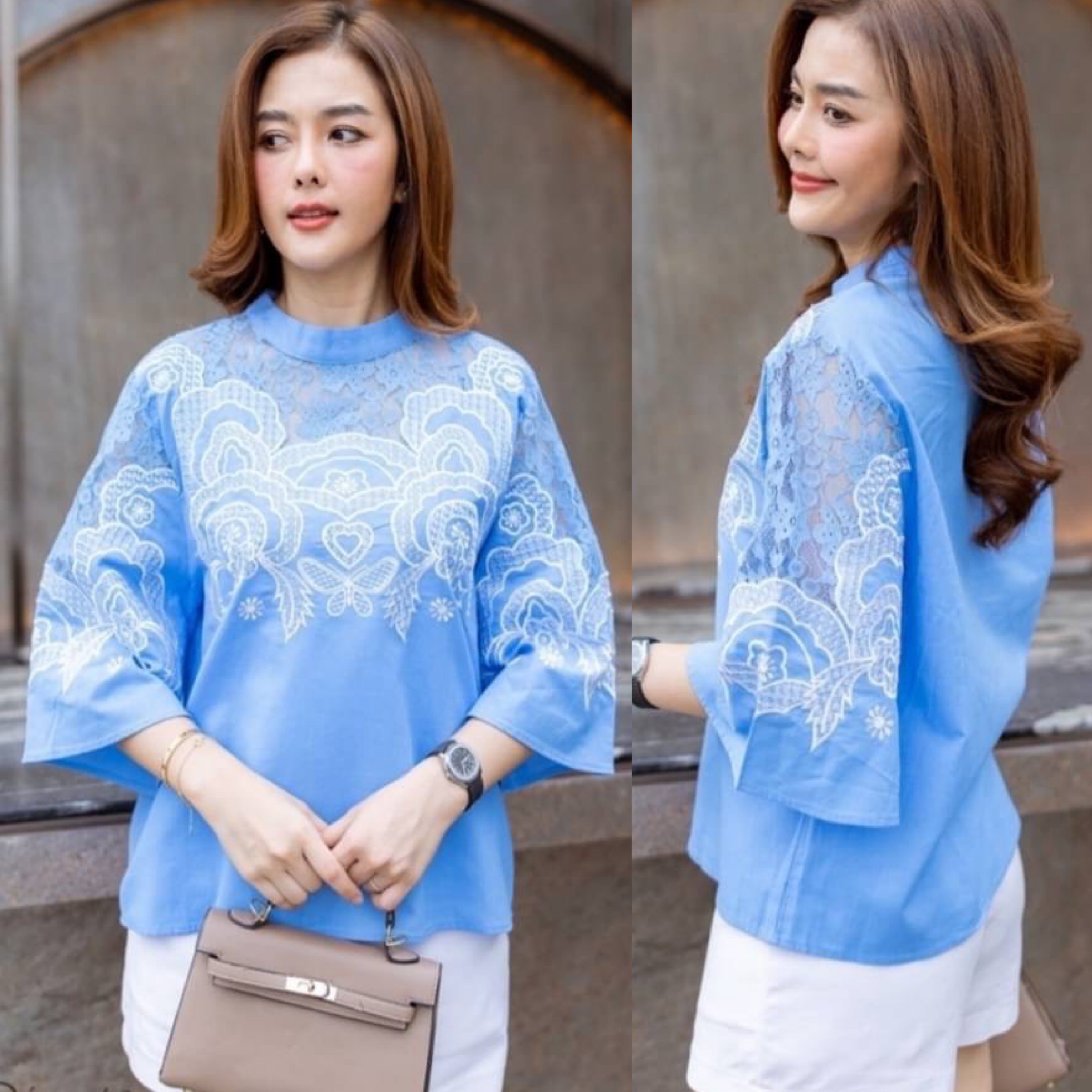 Cutie Minute เสื้อลินินผสมผ้าฝ้ายเกรดพรีเมี่ยม เนื้อผ้าขึ้นลายดีเทลงานแต่งด้วยผ้า ลูกไม้สวยงาม งานปักสวยงามอลังการ .ได้อย่างลงตัว ใส่สบาย : สินค้าคุณภาพ (พร้อมส่ง)