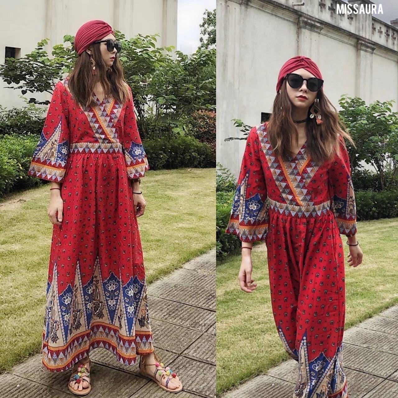 เดรสโบฮีเมียนสีแดง รับตรุษจีน กันคร่า ดีเทลคอวีไขว้ แขนกระดิ่ง ฟรุ้งฟริ้ง น่ารัก ทรงต่อเอว แต่งลายเชิงทั้งชุด สินค้าคุณภาพ (พร้อมส่ง)