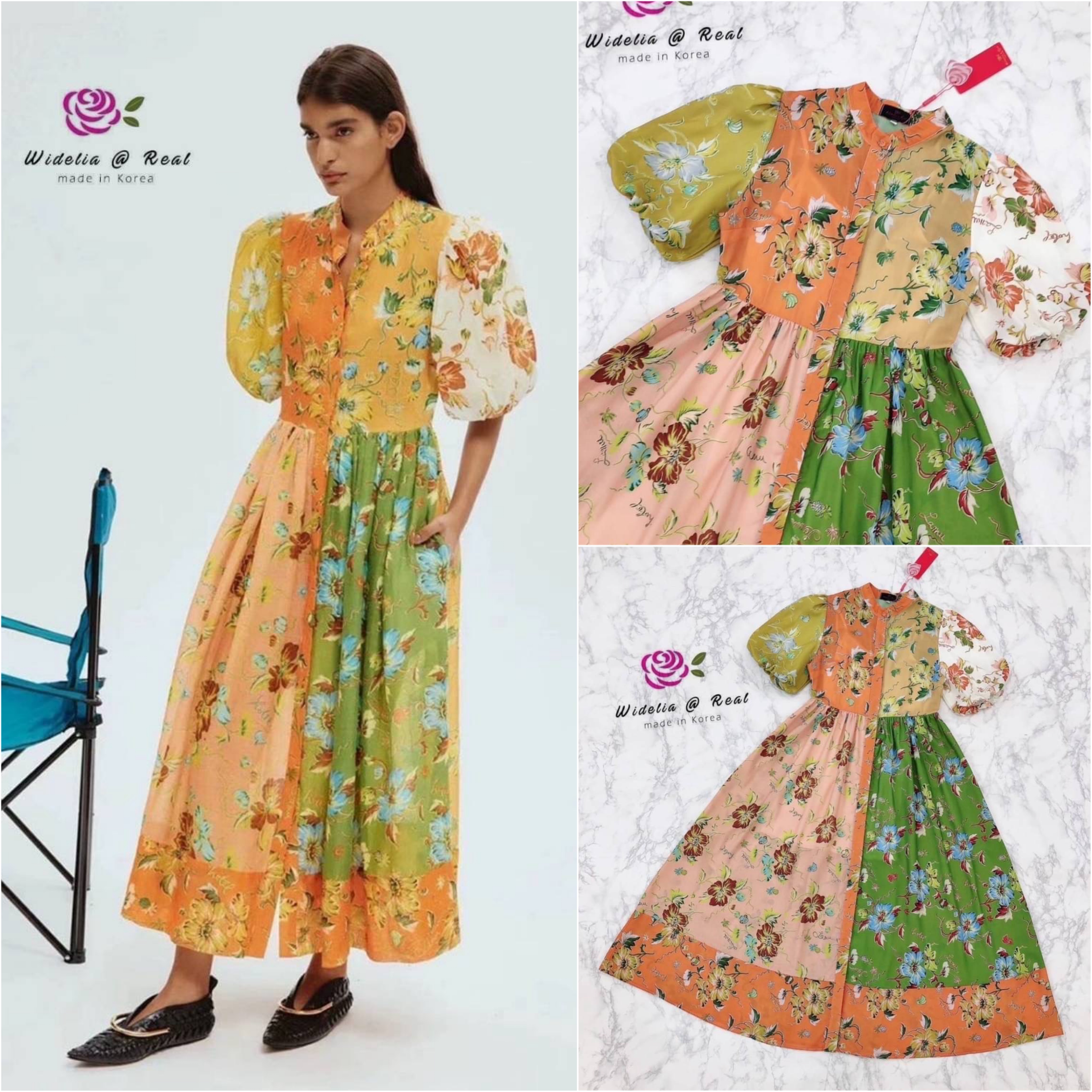 Dress :: เดรสตัวยาวสวยทรงดี คอวีเก๋ ท่อนแขนพองเป็นทรงสวย ทรงเดรสทรงเอบานพริ้วสวย ใส่สบาย สินค้าคุณภาพ (พร้อมส่ง)