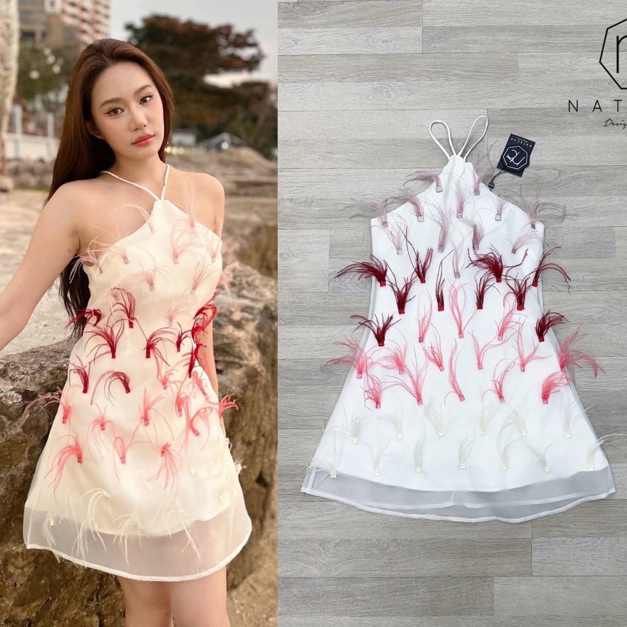 เดรสสั้น ขนนกพริ้วววๆดินเนอร์หรูๆ ใส่สบาย : สินค้าคุณภาพ (พร้อมส่ง)