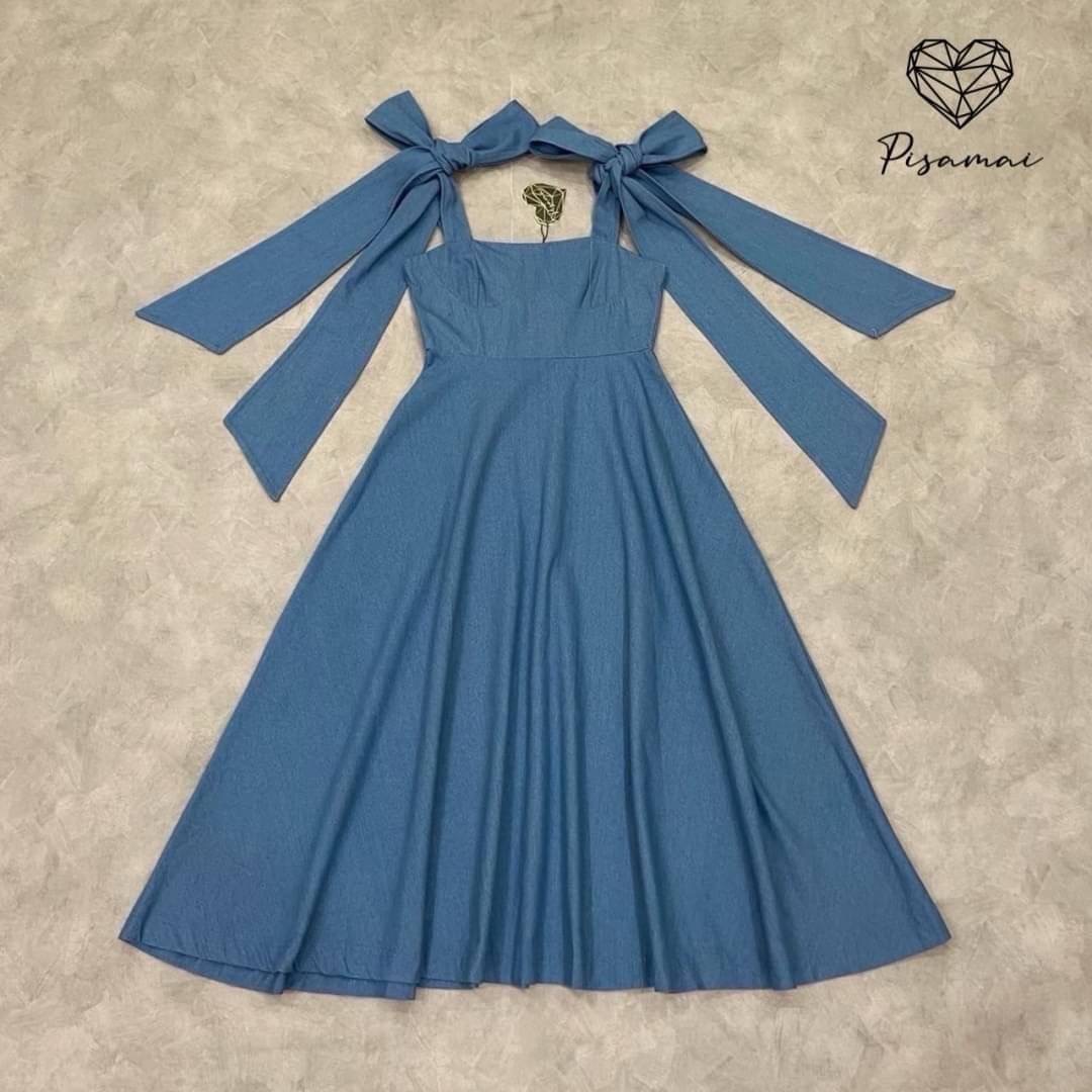 เซ็ต 3 ชิ้นเดรสแขนโบว์ยีนส์ตัวยาว ใส่สวยฟินนาเล่ สายโบว์ช่วงแขนสามารถถอดแยกได้น้า ใส่สบาย : สินค้าคุณภาพ (พร้อมส่ง)