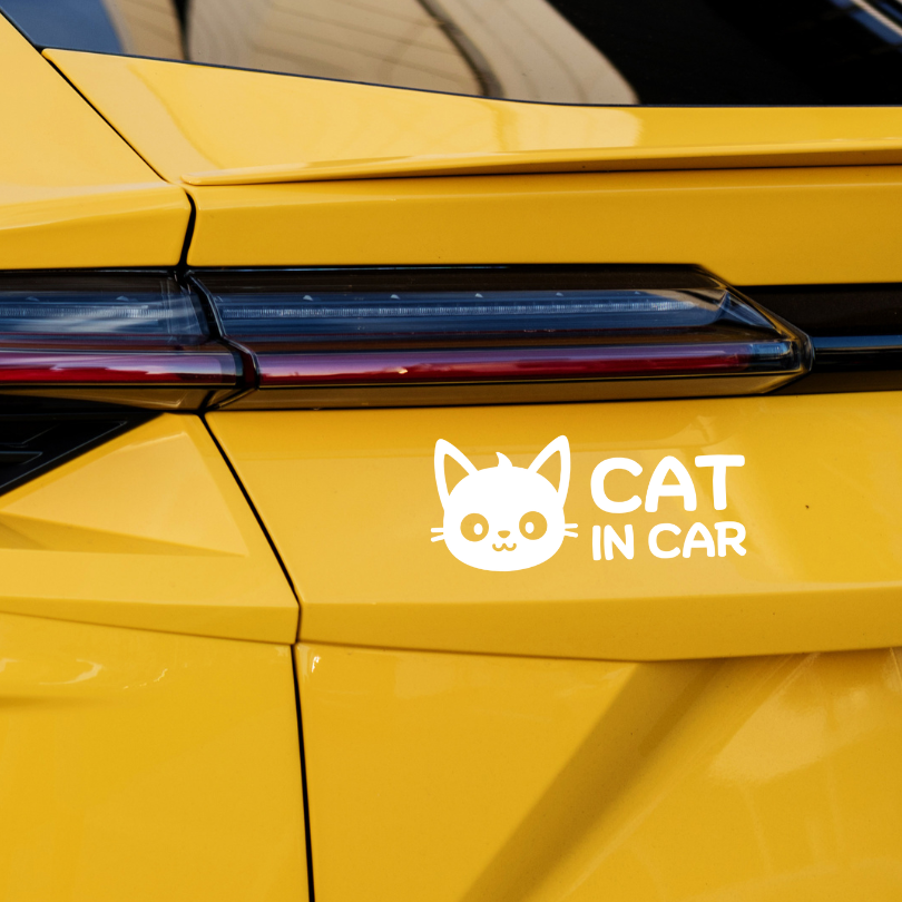 สติ๊กเกอร์ Cat in Car ในรถมีแมว PVC OUTDOOR กันน้ำ ไดคัทสีขาว น่ารัก