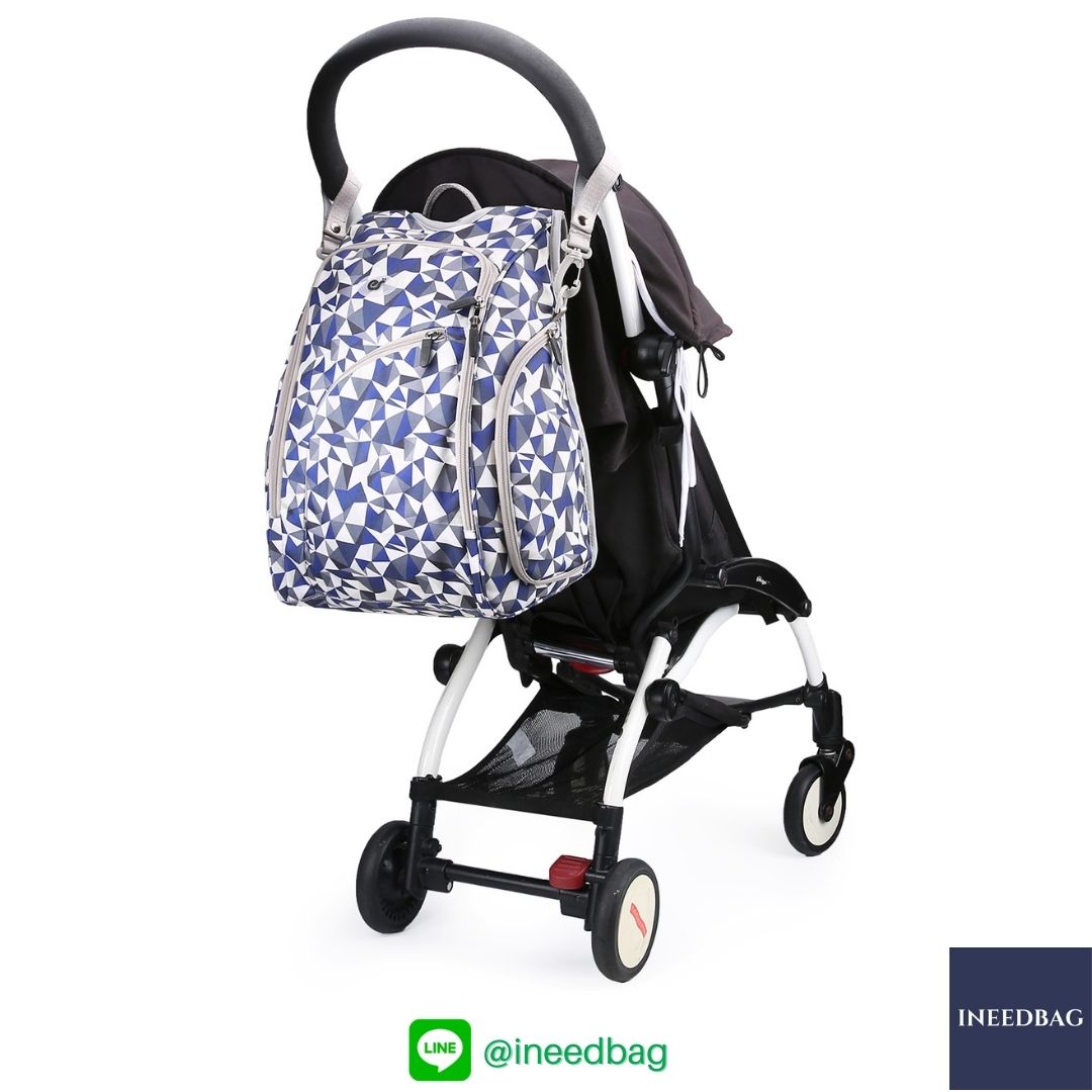 Ecosusi กระเป๋าคุณแม่, กระเป๋าสัมภาระคุณแม่, กระเป๋าแม่ลูกอ่อน แบบเป้ มาพร้อมแผ่นรองเปลี่ยนผ้าอ้อม, ช่องเก็บความร้อน-เย็น (New Version Blue) + Wet Pocket + Wipe Pocket