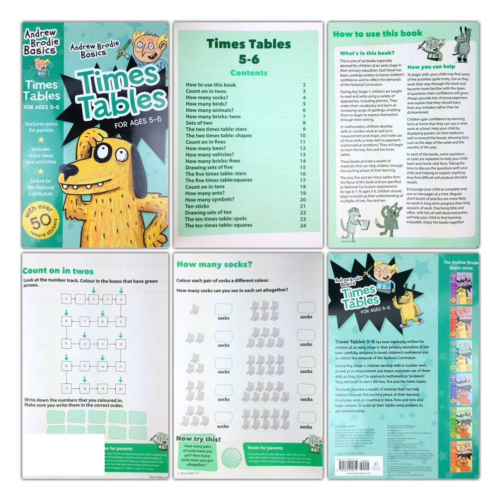 Bloomsbury Andrew Brodie Basics for Age 5-6 KS1 : 6 Workbooks Collection Set เซตแบบฝึกหัด Maths, Problem solving, Times tables, Punctuation, Spelling, Vocab อายุ 5-6 ปี 6 เล่ม