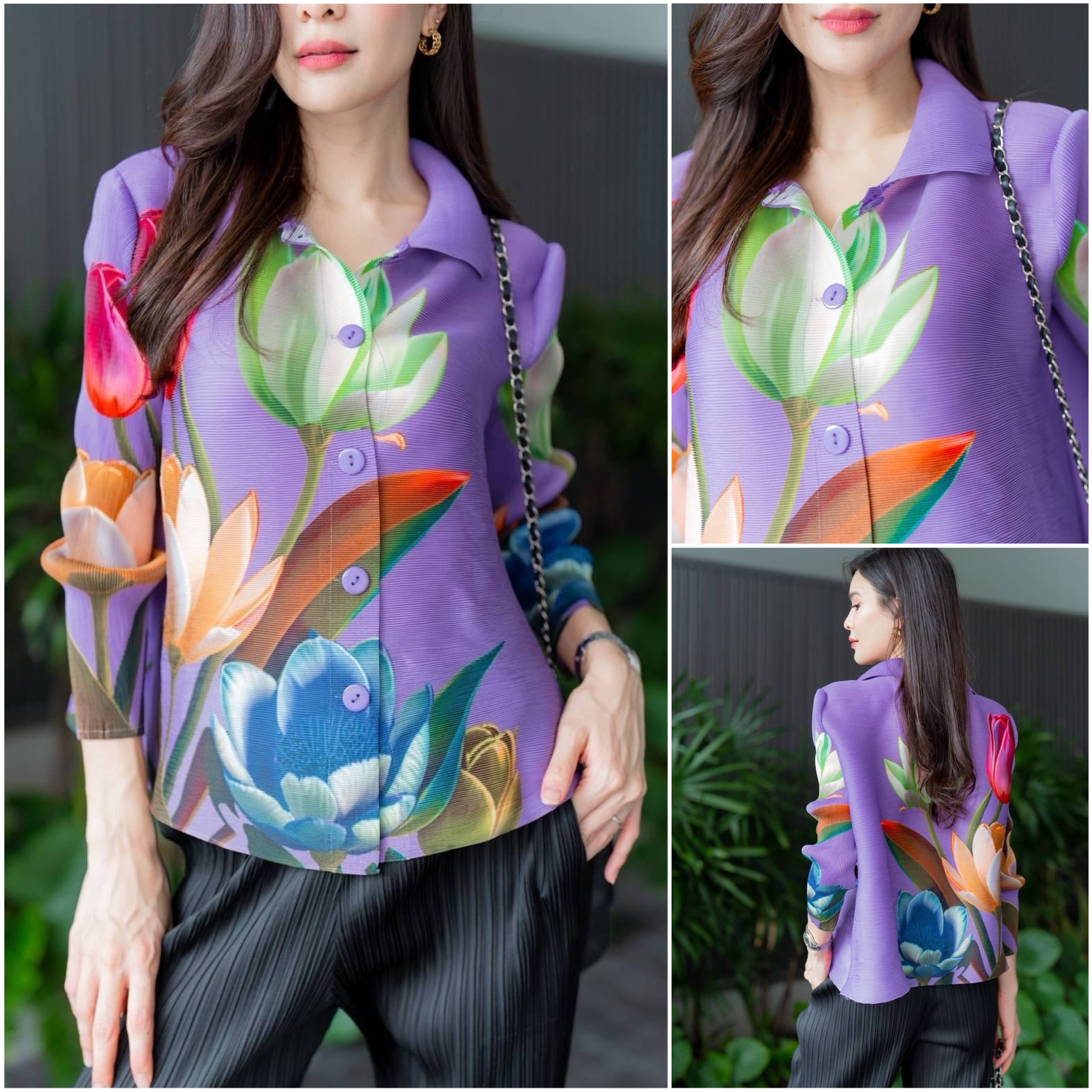 เสื้อคอจีน AA Premium พิมพ์ลายดอกไม้สวยๆ เพิ่มดีเทลความเริ่ด ด้วยแพตเทิร์น แขนยาว พิมพ์ลายรอบตัว และช่วงแขน สีสดใส เริ่ดๆ ใส่สบาย : สินค้าคุณภาพ (พร้อมส่ง)