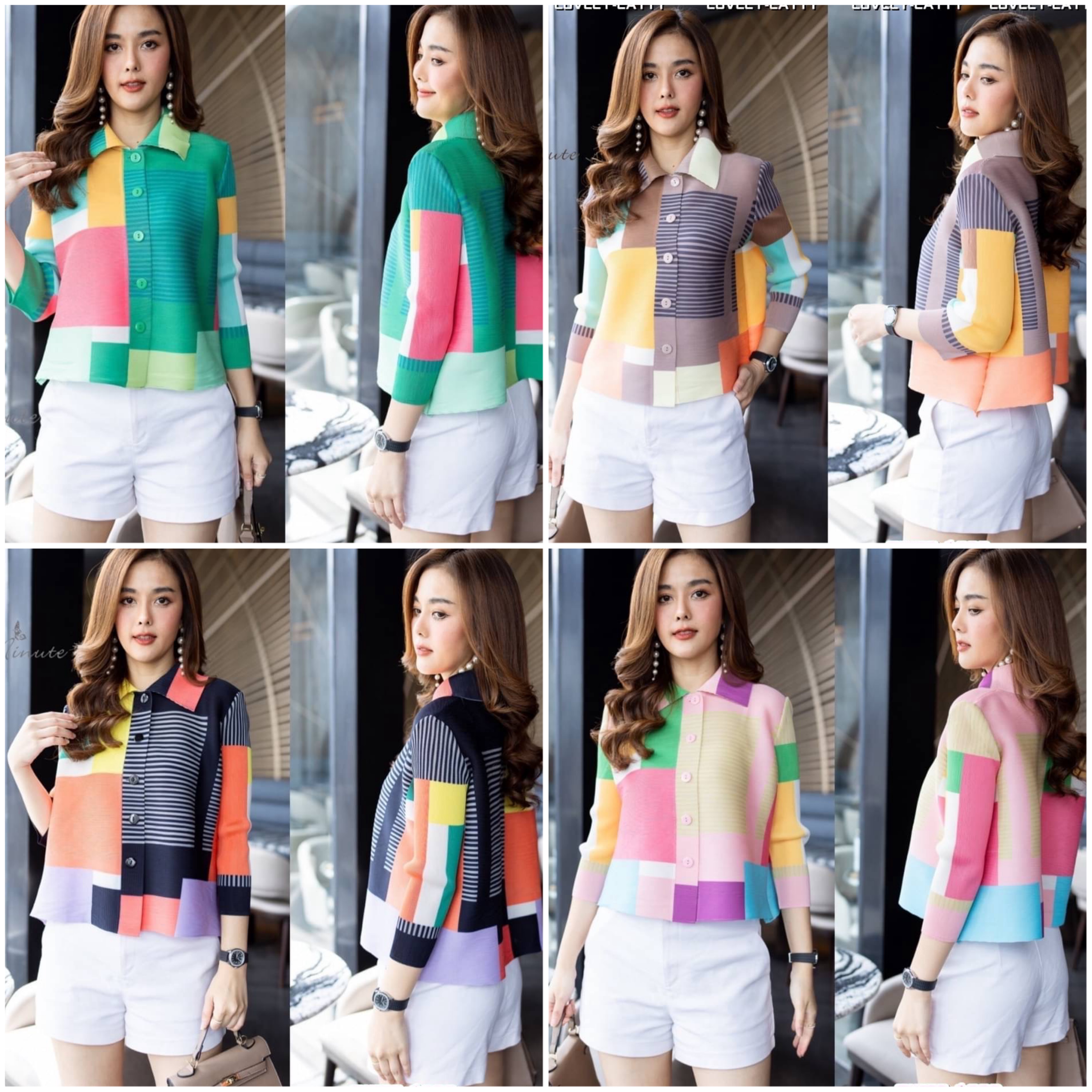 Cutie Minute เสื้อผ้าอัดพลีท Premium Pleated fabric ลวดลายกราฟฟิคผสมผสานสีสันทำออกมา ได้อย่างลงตัว ใส่สบาย : สินค้าคุณภาพ (พร้อมส่ง)