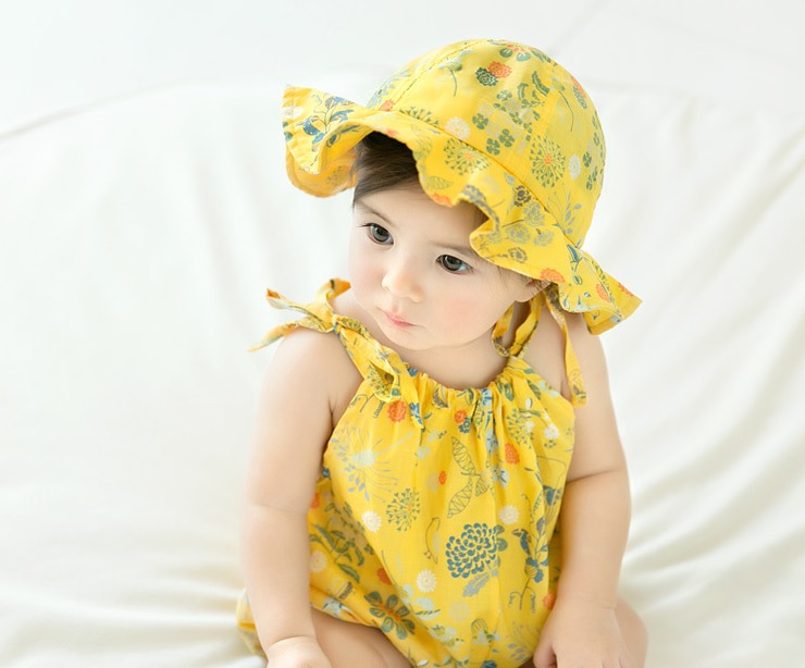 หมวกปีกเด็กอ่อนหญิง 6-24 เดือน ลายดอกไม้น่ารัก