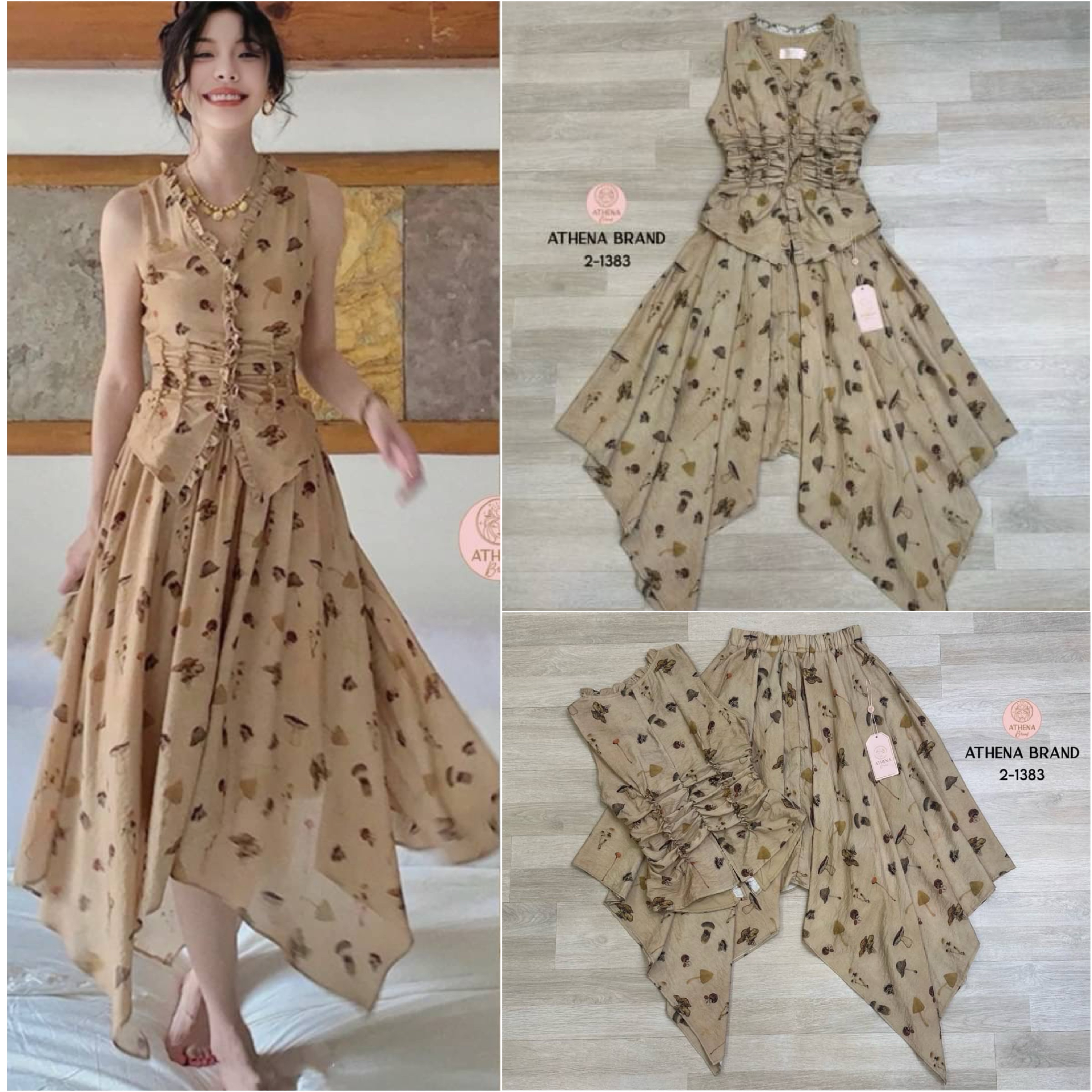 Set 2 ชิ้น เสื้อแขนกุดดีไซน์ด้านหน้าแต่งกระดุมเรียงสามารถแกะใช้งานได้จริง กุ๊นขอบแต่งระบายจับเดรป แมตช์มาคู่กับกระโปรงเอวยางยืดดีไซน์เก๋ไก๋ สินค้าคุณภาพ (พร้อมส่ง)