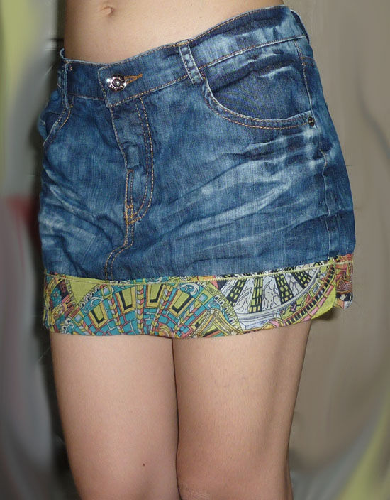 #1กระโปรงยีนส์แต่งชายผ้าลาย สวยเก๋ 33-37-11