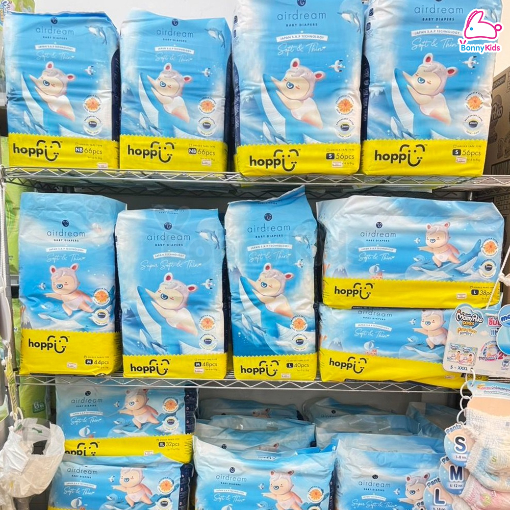 Hoppi (ฮ็อปปี้) AirDream ผ้าอ้อมสำเร็จรูป ผ้าอ้อมเด็กแบบเทปและกางเกง บางเบา นุ่มสบาย ไม่แพ้ บางเฉียบเพียง 2 มม.