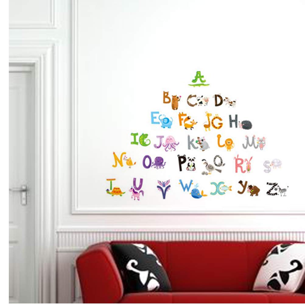 สติกเกอร์ติดผนัง ABC สติ๊กเกอร์ตกแต่ง DIY สติกเกอร์ A-Z เพื่อนสัตว์ ขนาดใหญ่ ลอกออกแล้วติดซ้ำได้