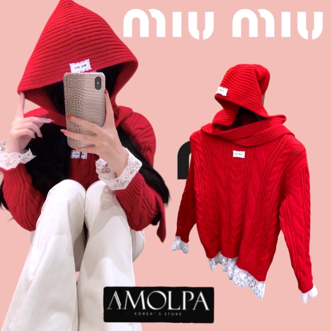 SWEATER MIU MIU +HOOD KNIT SS24 งาน 1 : 1 งานสวยสุดปัง. . ใส่สบาย : สินค้าคุณภาพ (พร้อมส่ง)