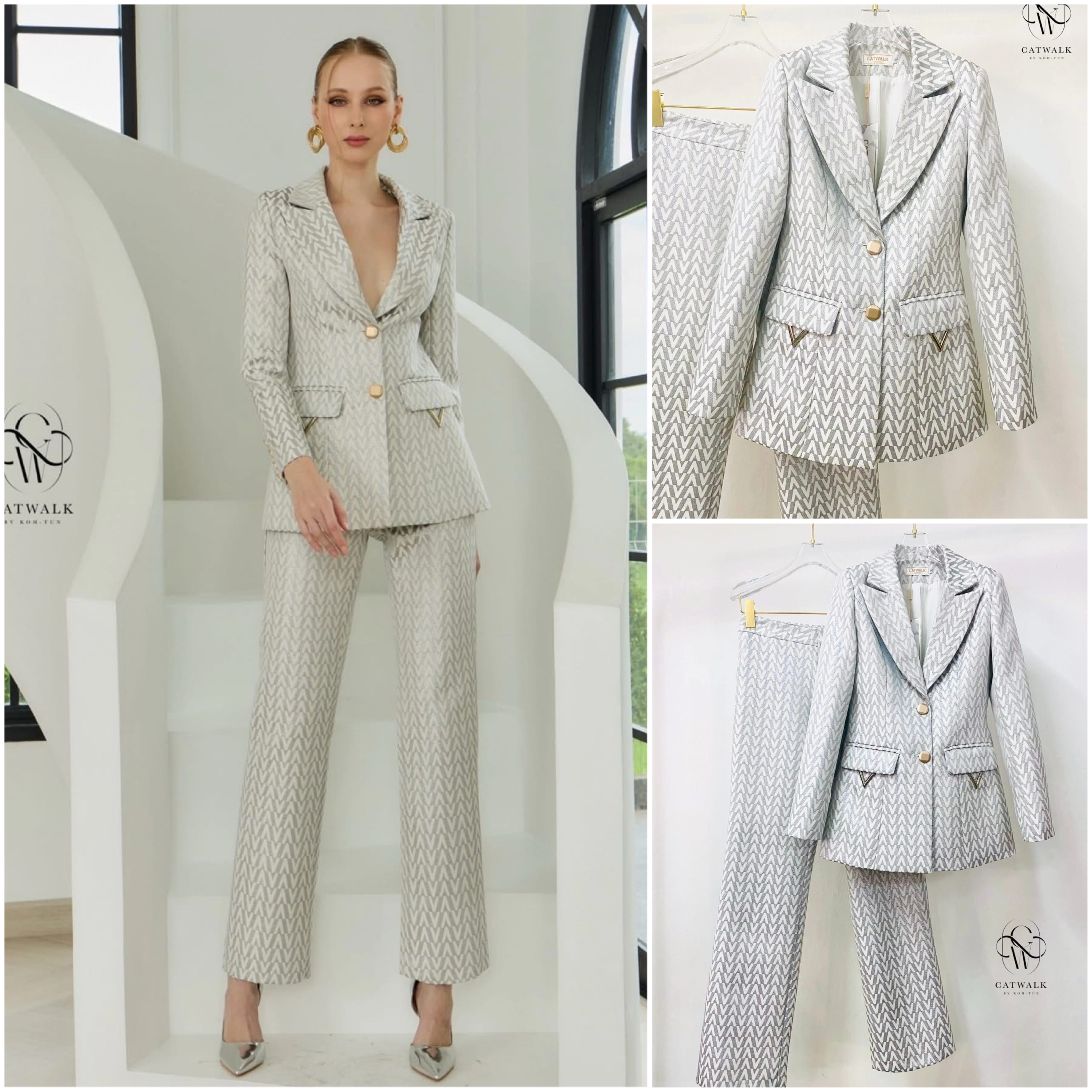 เซต Blazer เนื้อผ้าเกรดเอ ลายสวยดูคลาสสิก สวยหรูดูแพงสุดๆ ตัว Blazer เป็นทรงเข้ารูป +กางเกงทรงขากระบอก ใส่สบาย : สินค้าคุณภาพ (พร้อมส่ง)