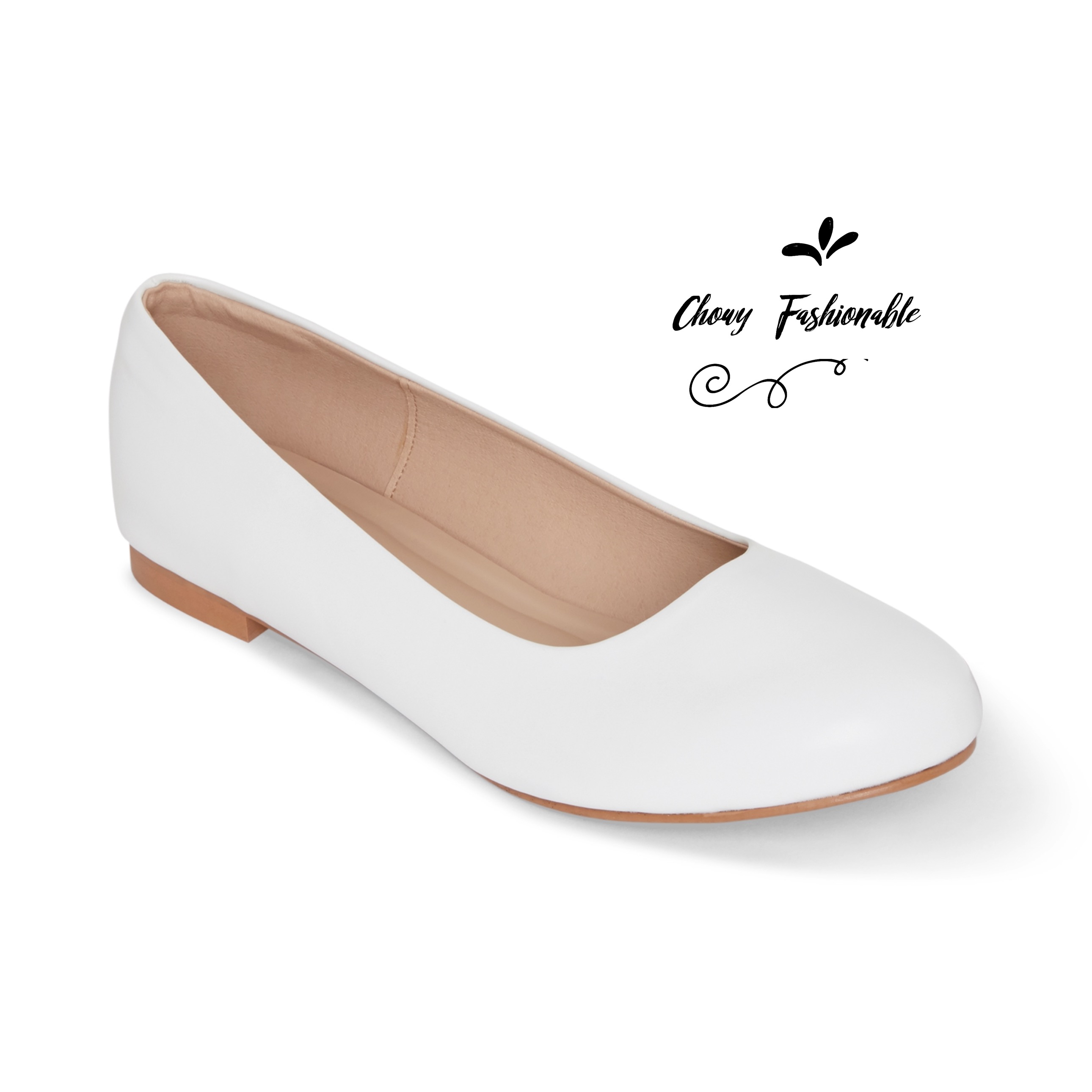 รองเท้าส้นแบนไซส์ใหญ่ 37-50 Flat White Matte รองเท้าพยาบาล คัชชูส้นแบนหัวกลม สีขาว CHOWY CH0138WH