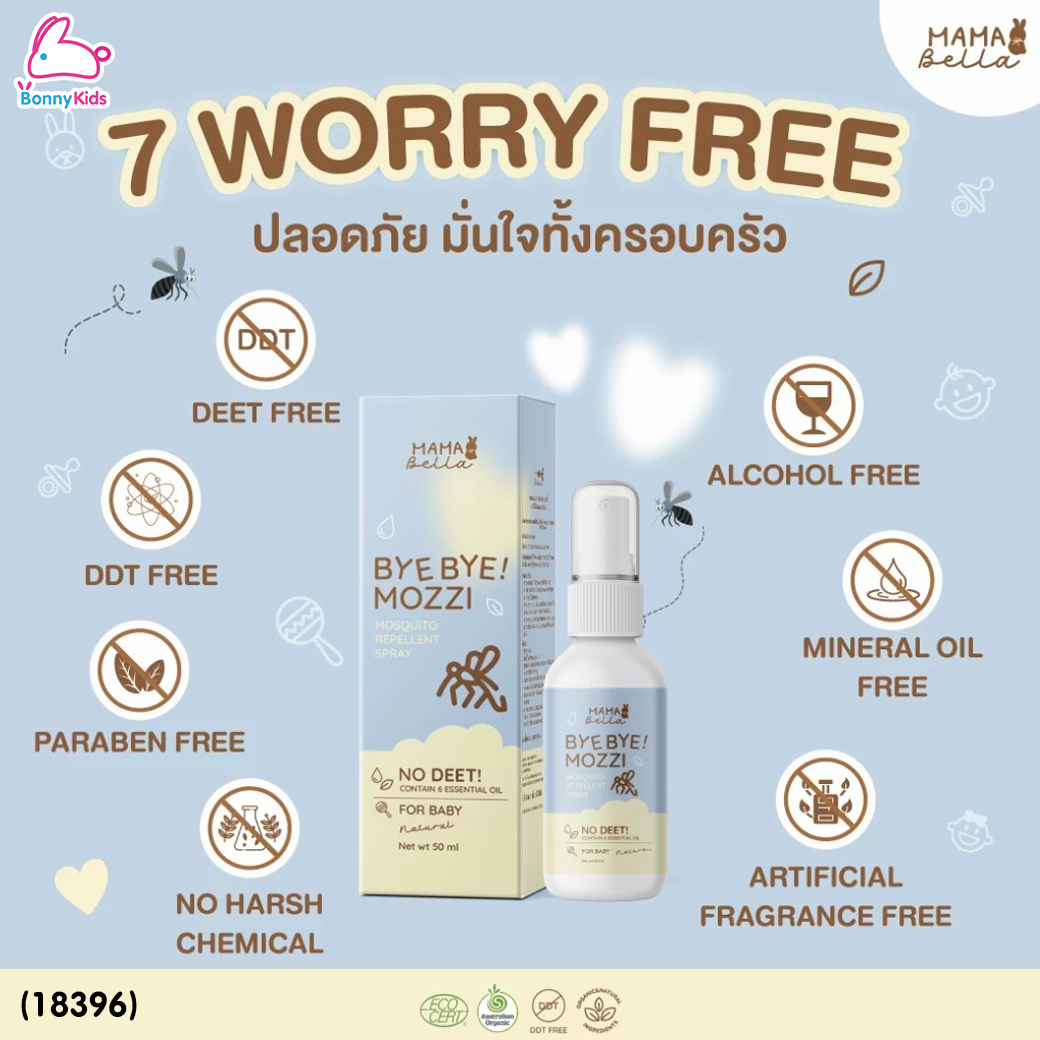 (18396) Mamabella (มามาเบลล่า) Bye Bye! Mozzi สเปรย์กันยุงสำหรับเด็ก สูตรน้ำ สารสกัดธรรมชาติและออร์แกนิก