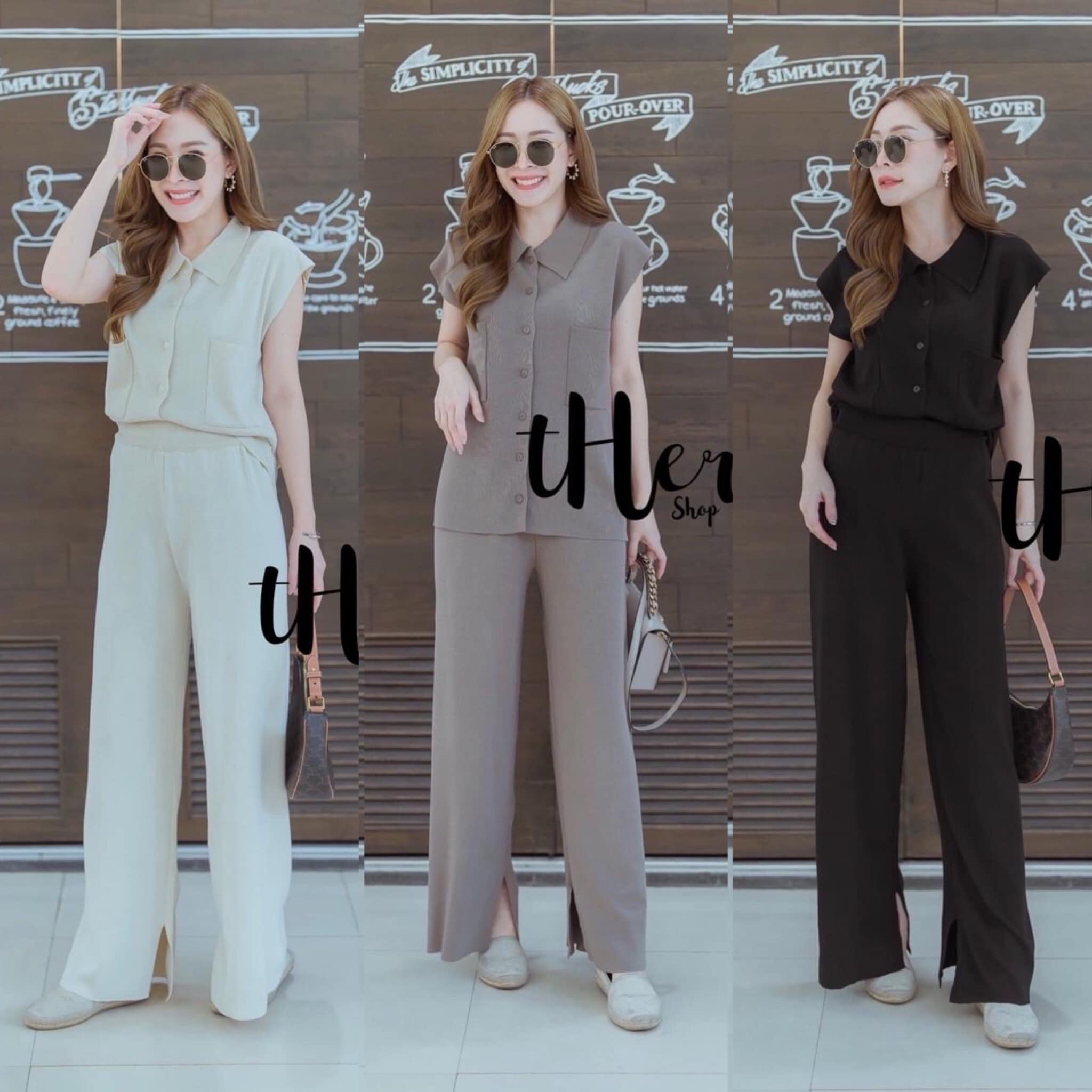 ชุดSet เสื้อกระดุมแต่งคอปก มาพร้อม กางเกงขายาวทรงสวย สามารถใส่แยก ได้ด้วยน้า ใช้ผ้าเนื้อดี ใส่สบาย : สินค้าคุณภาพ (พร้อมส่ง)