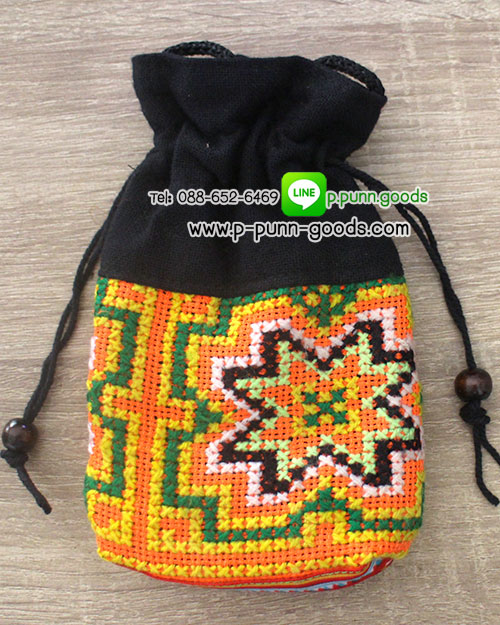 กระเป๋าหูรูดใบเล็ก (งานผ้าชาวเขา Upcycled)