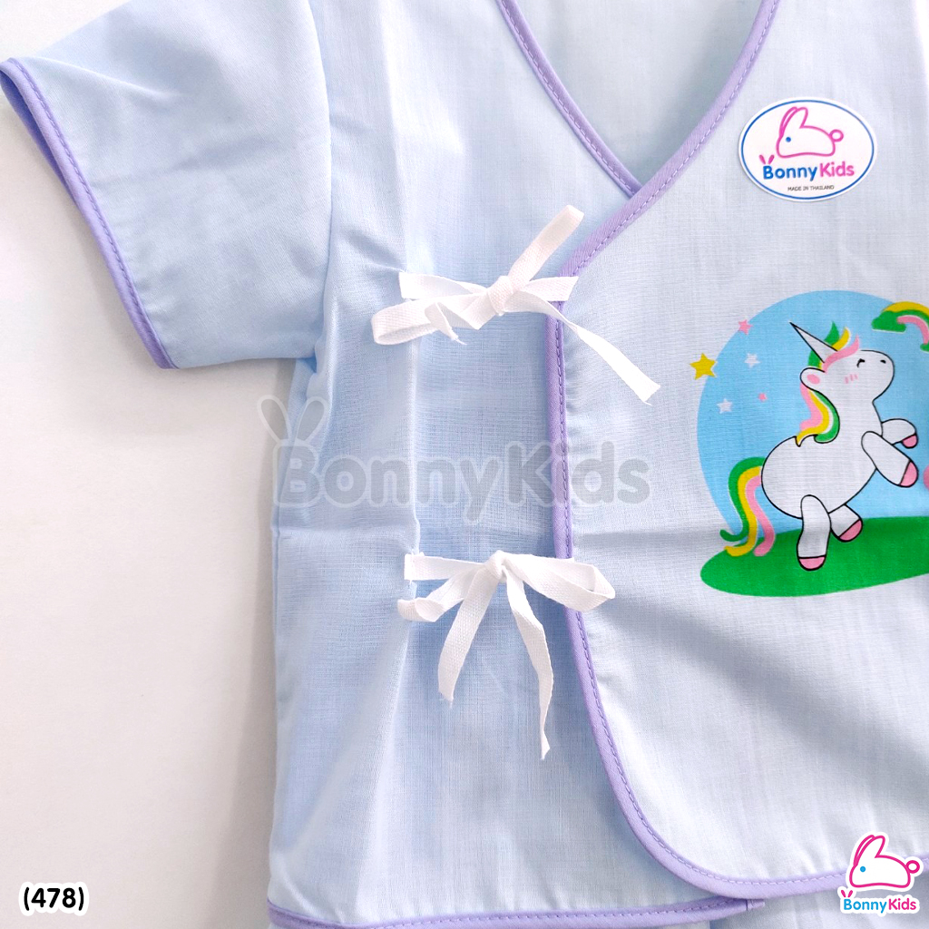 (478) ชุดเด็กแรกเกิดผูกหน้าผ้าป่าน (พื้นสี) แพ็ค 6 ชุด