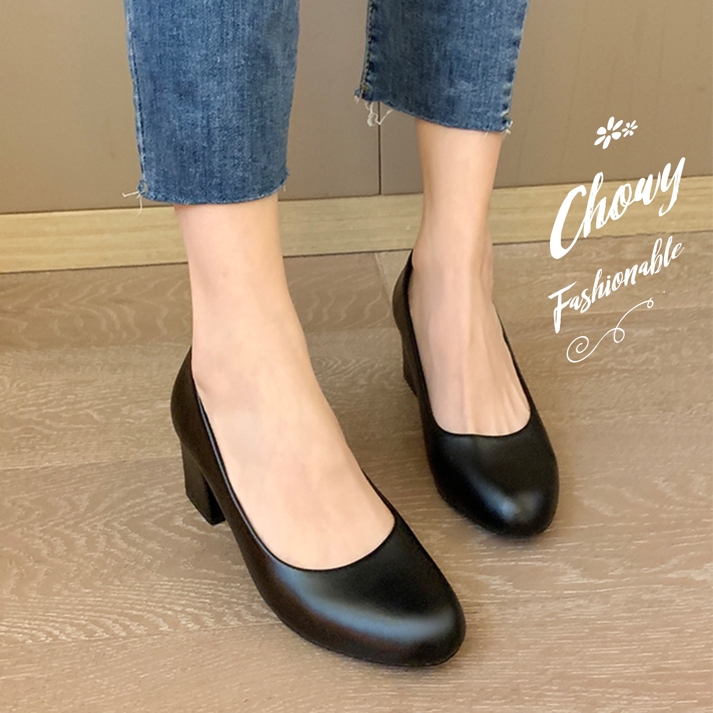 รองเท้าไซส์ใหญ่ 40-46 คัชชูหนังแท้ เป็นทางการ ส้นตึกสูง 2 นิ้ว ใส่ทำงาน นักเรียน นักศึกษา สีดำ KR1028BL