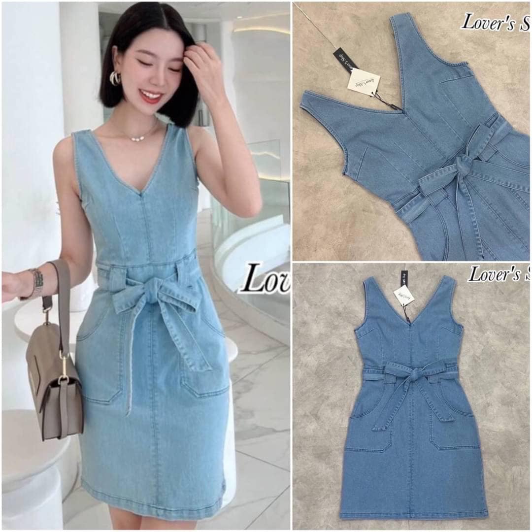 เดรสยีนส์คอวี ทรงเข้ารูป ผ้ายีนส์หนากำลังดี ใส่สบาย 👍🏻 สินค้าคุณภาพ (พร้อมส่ง)