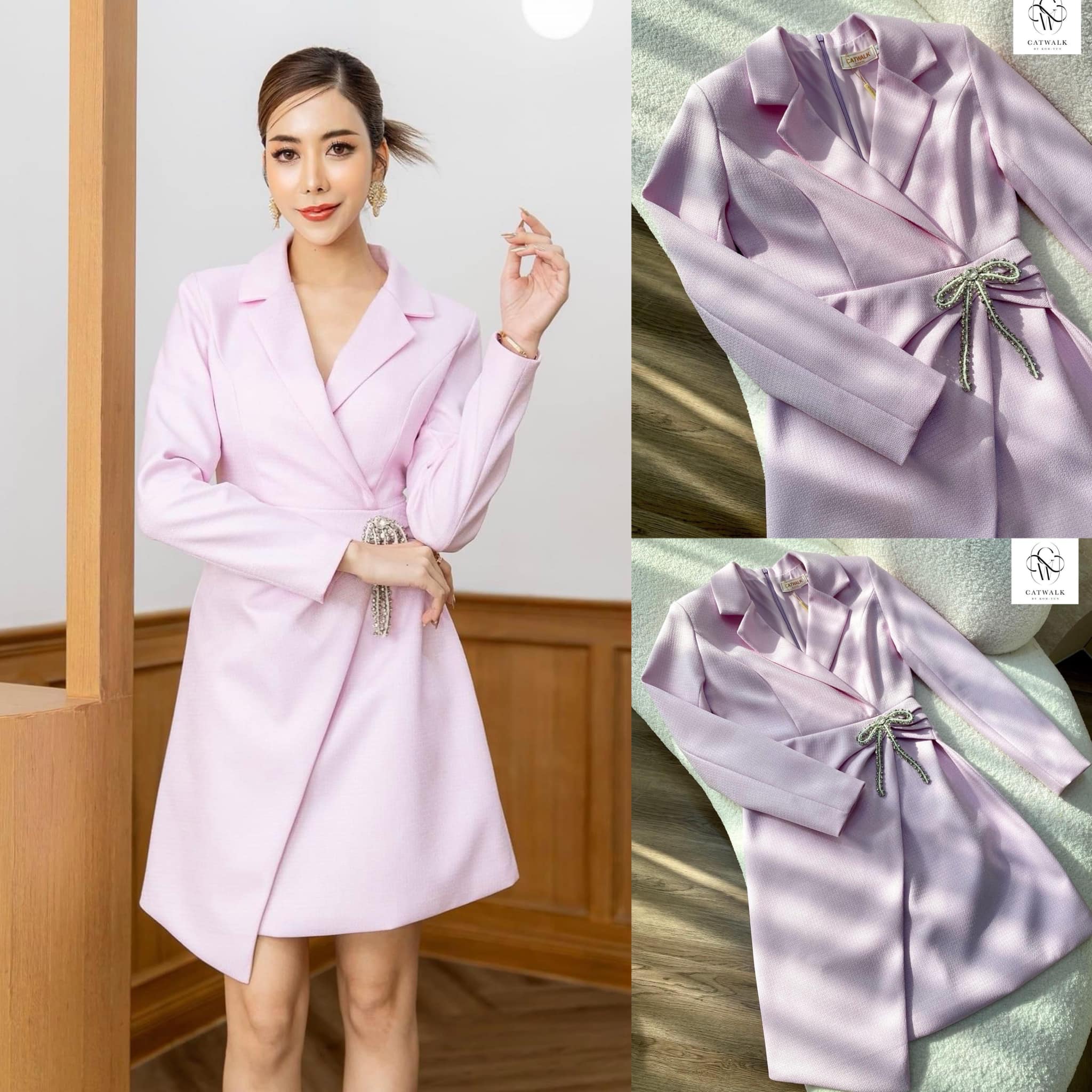 เดรสปก เทเล่อร์แต้งโบว์เพชร เนื้อผ้าเกรดเอมีลายทอในตัว ตัวชุดเป็นปกเทเล่อร์ทรงเข้ารูป กระโปรงเป็นทรงเอ ใส่สบาย สินค้าคุณภาพ (พร้อมส่ง)